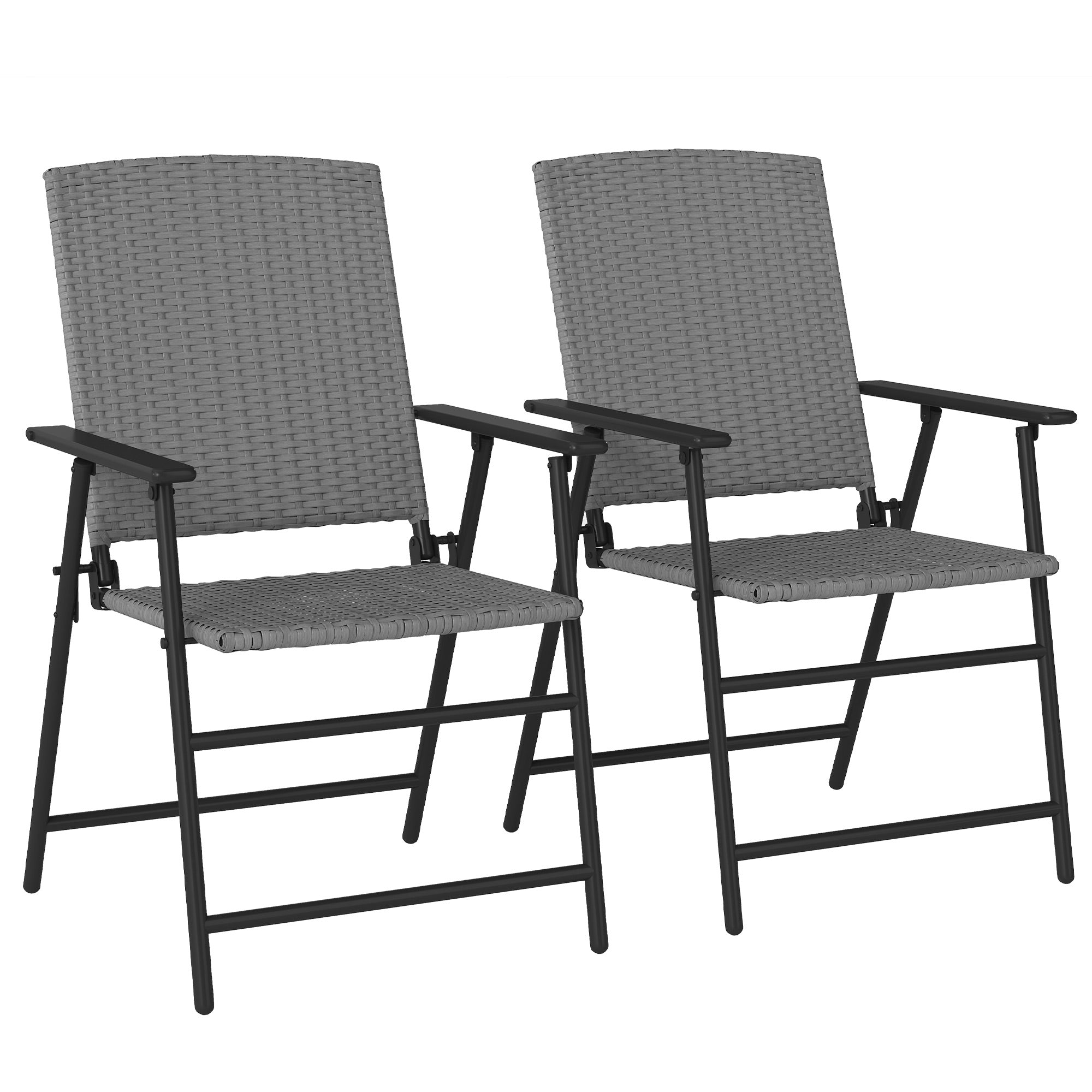 Outsunny Set of Two Folding Rattan Seat Chairs - Grey - North Peak Garden Furniture