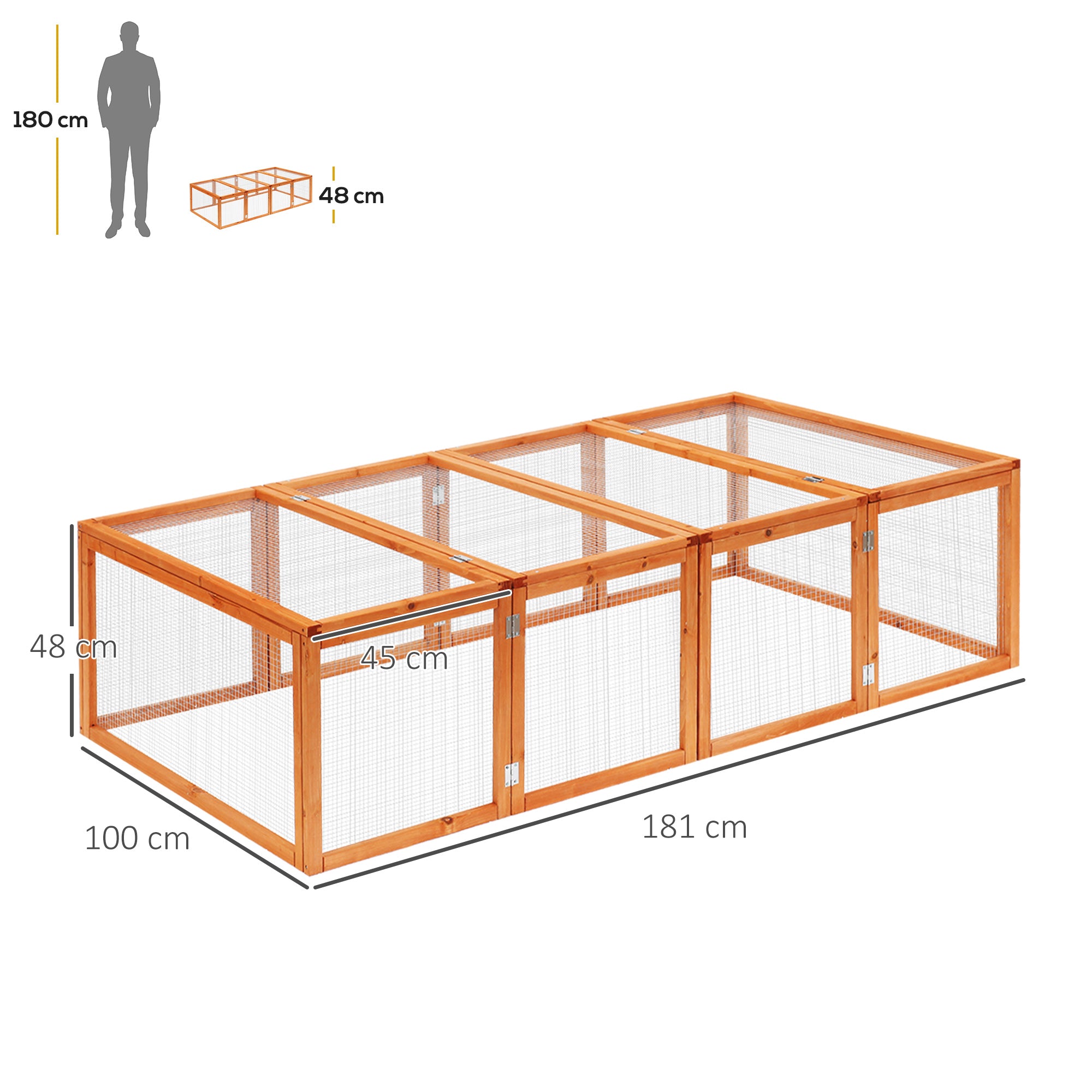 Pawhut Rabbit Run Wooden Rabbit Hutch Cage 6ft with Wire Mesh, Openable Roof, Play Space for Outdoor, 181 x 100 x 48 cm - North Peak Garden Furniture