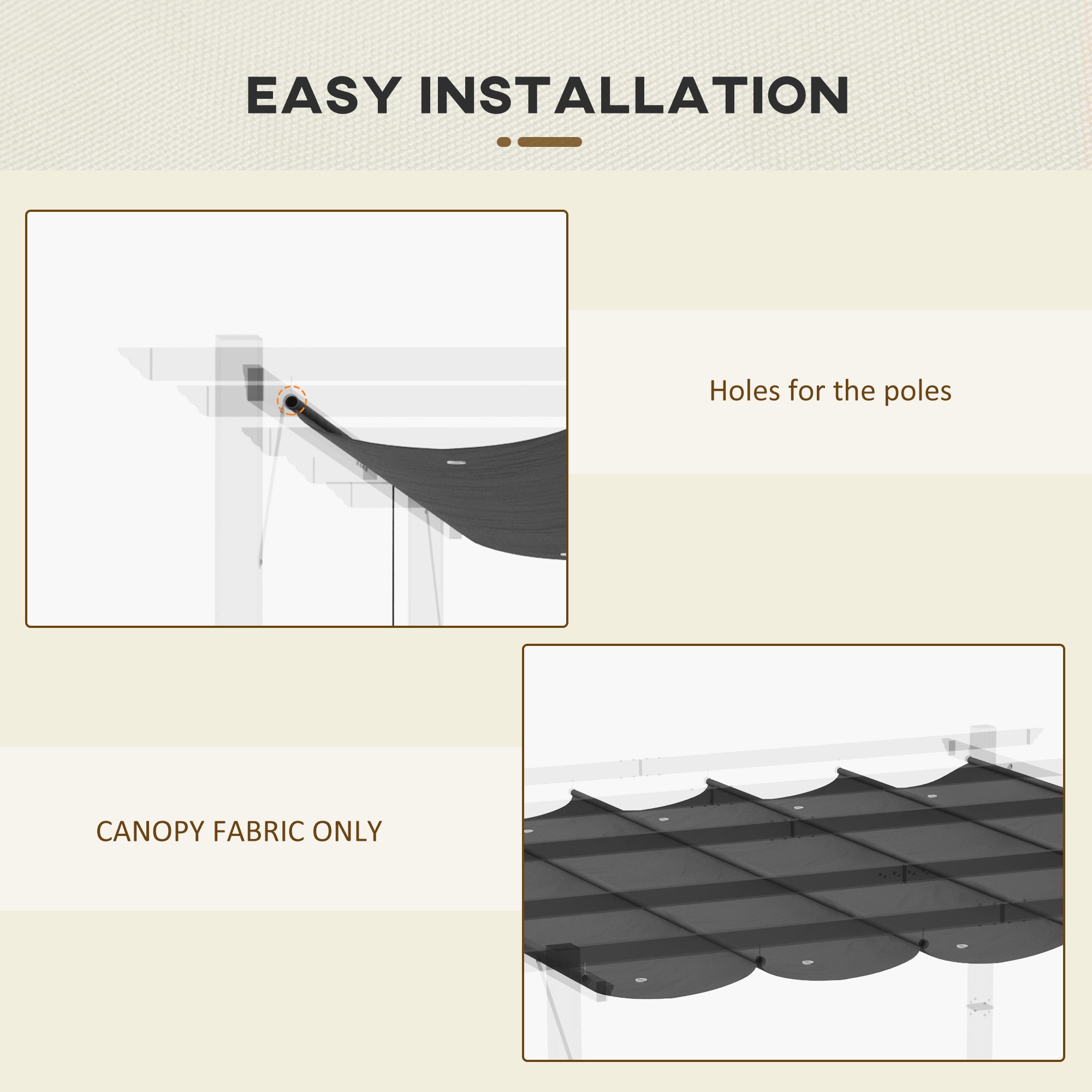 Outsunny Retractable Pergola Shade Cover, Replacement Canopy Fabric for 3 x 3 (m) Pergola, Gazebo Retractable Roof, Dark Grey - North Peak Garden Furniture