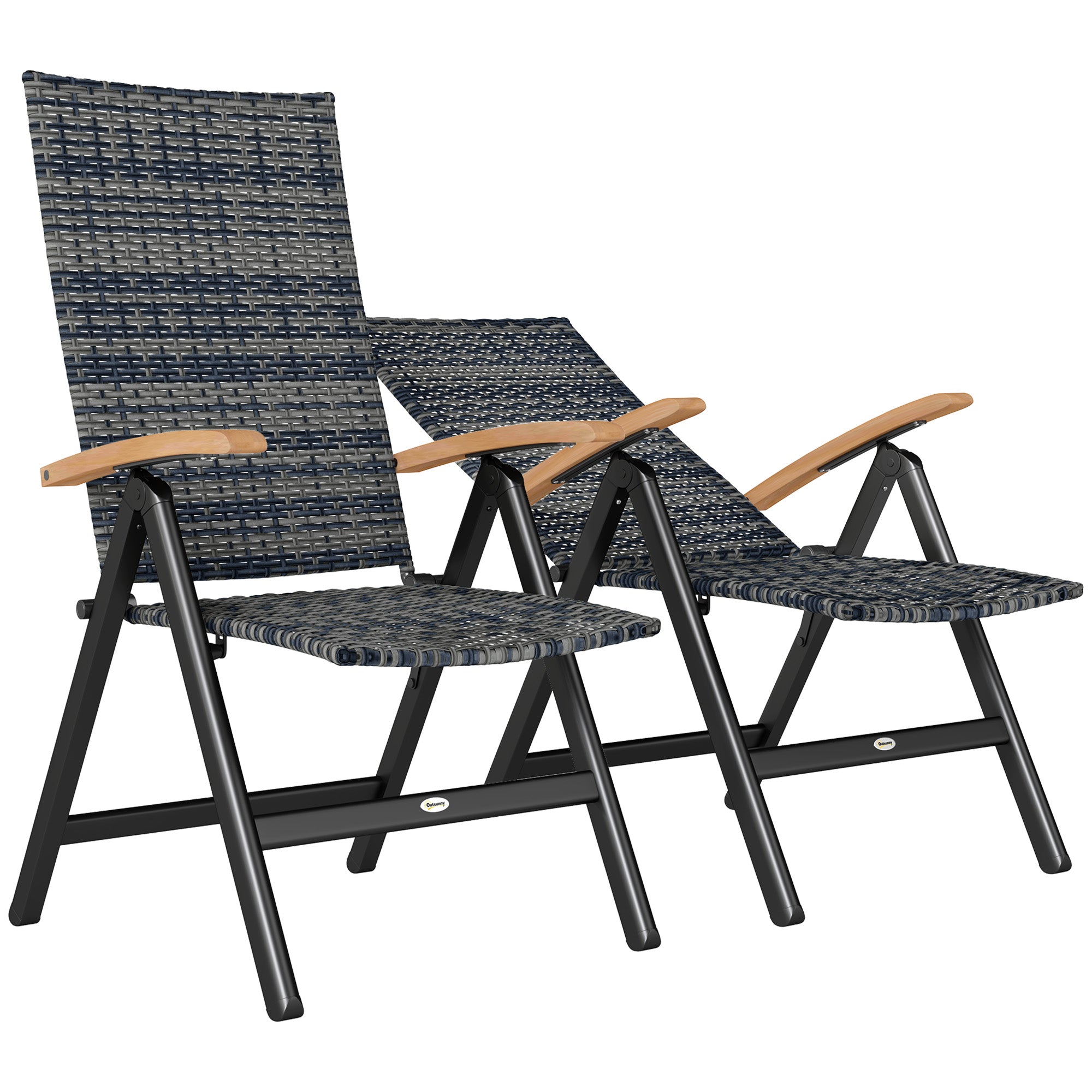 Outsunny 2 Pieces Outdoor Foldable Dining Chair with Armrests, High Backrest, for Garden, Camping, Balcony, Mixed-grey - North Peak Garden Furniture