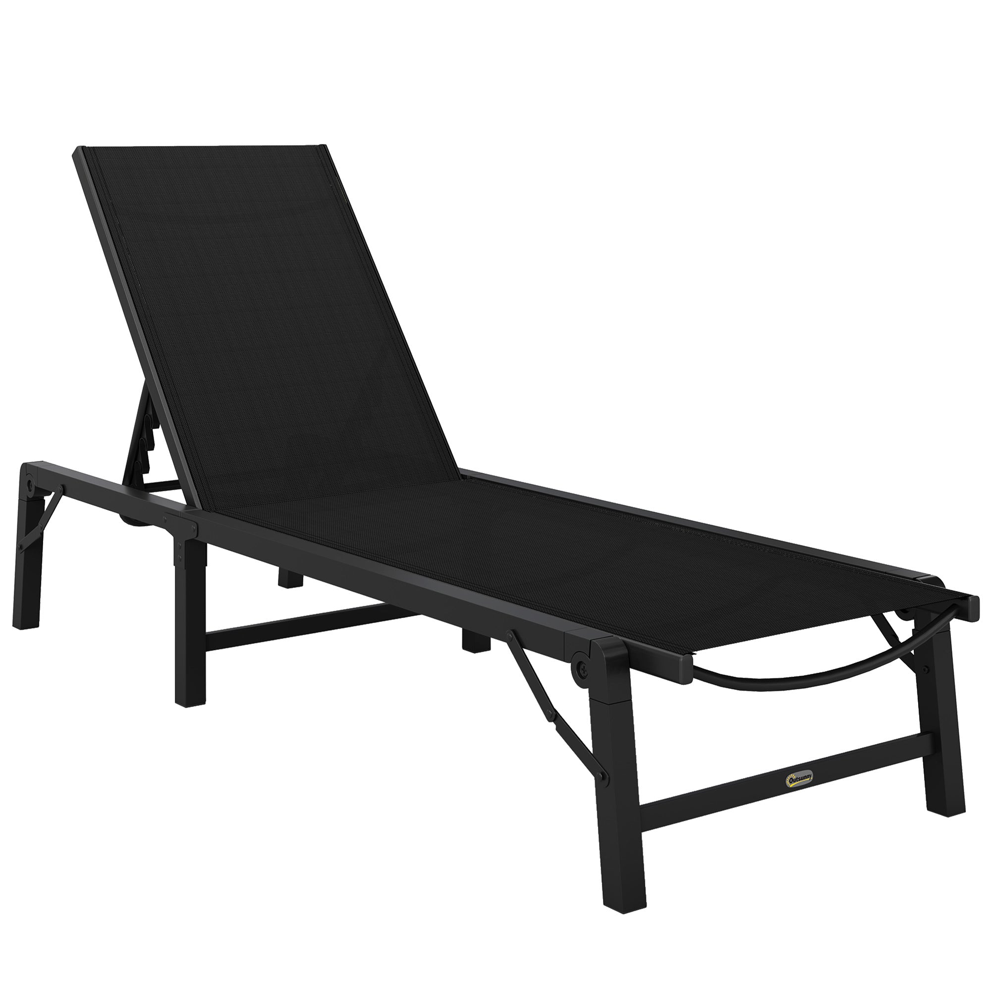 Outsunny Folding Sun Lounger, 5-Position Adjustable Garden Chaise Lounge Sunbed, Steel Frame Reclining Chair for Beach, Porch, Patio, Camping, Black - North Peak Garden Furniture