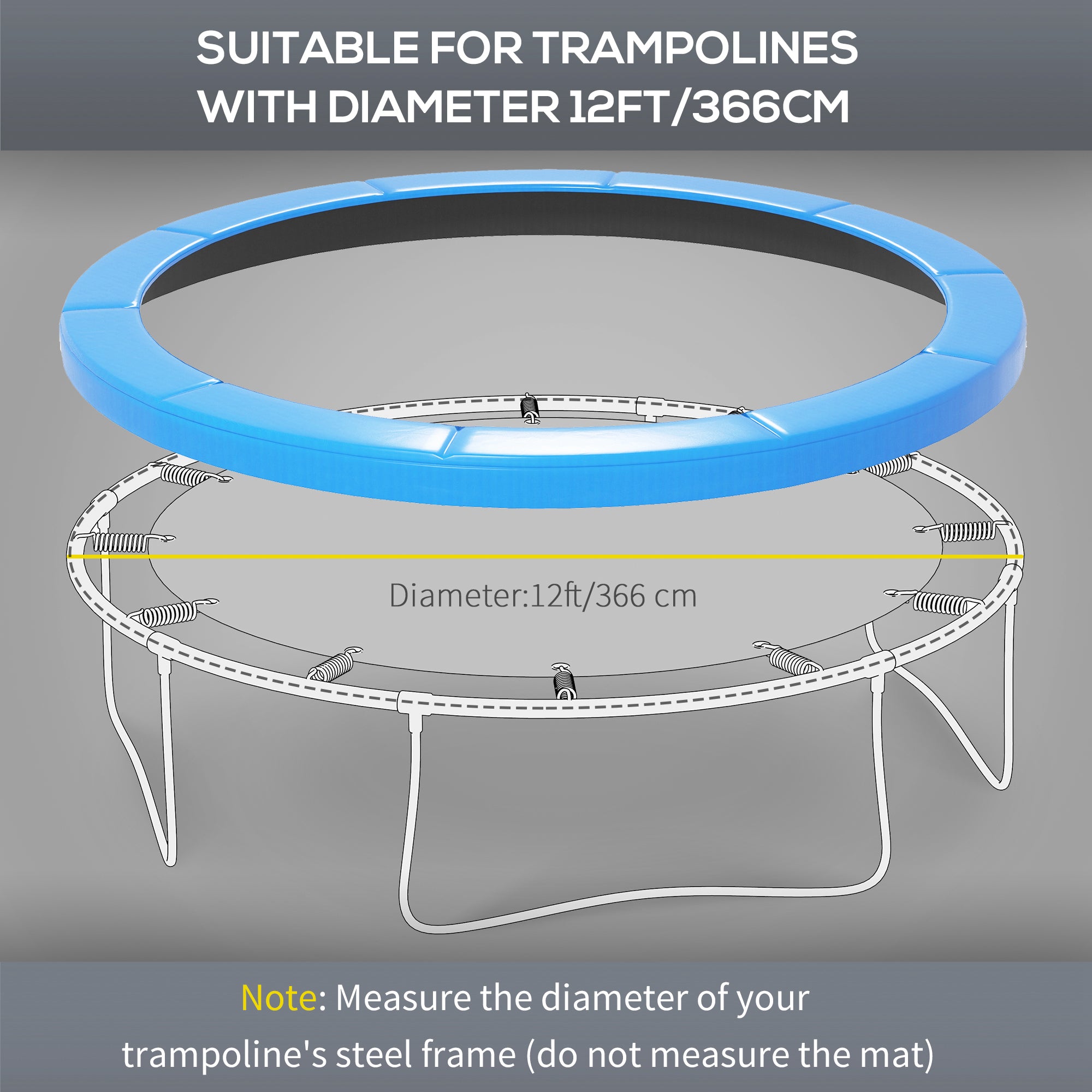 HOMCOM 12ft Trampoline Accessories Safety Pad Φ366cm Replacement Surround Padding Thick Foam Pads Light Blue