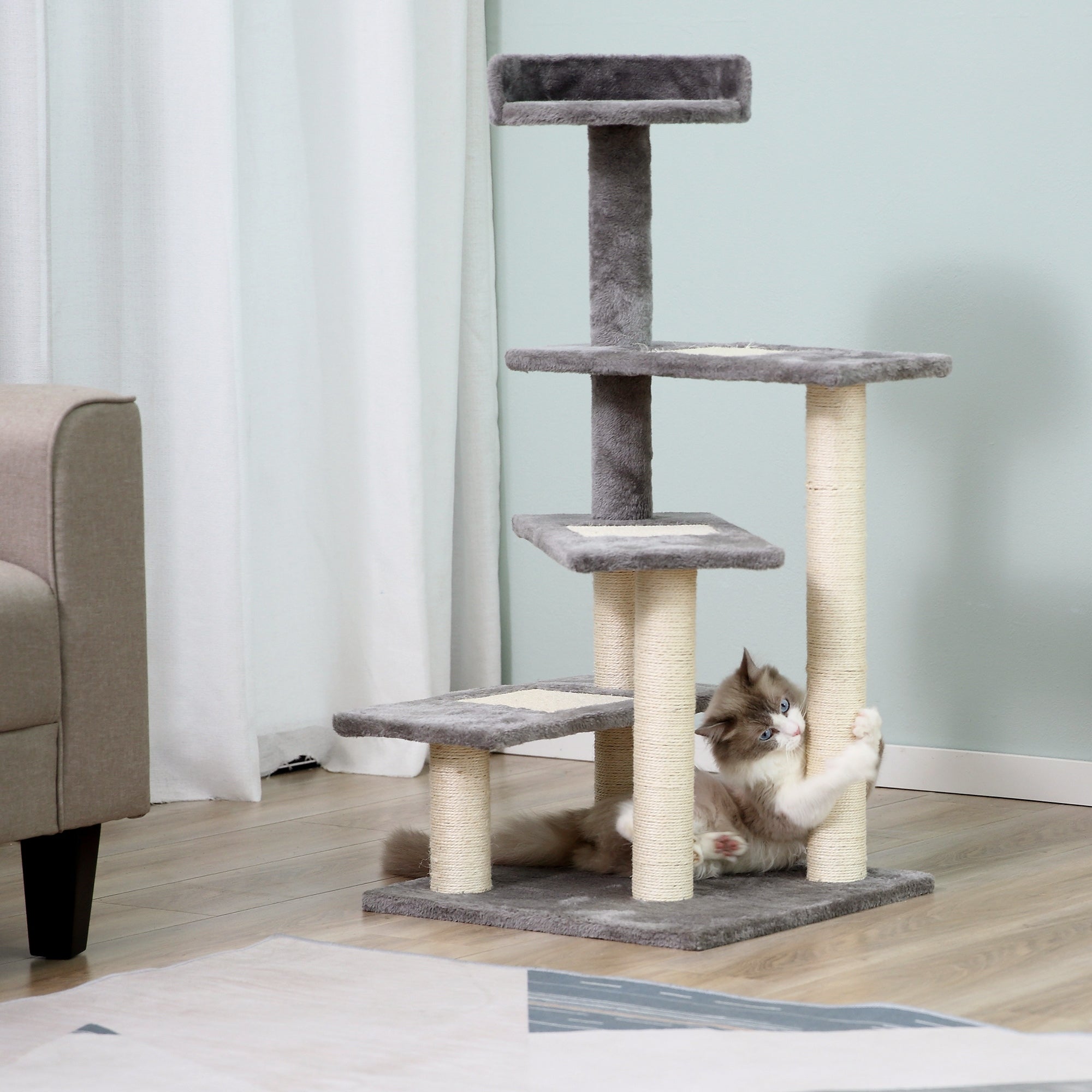 PawHut 100 cm Cat Tree for Indoor Cats Kitten Scratch Scratching Post Climbing Tower Activity Centre Grey - North Peak Garden Furniture