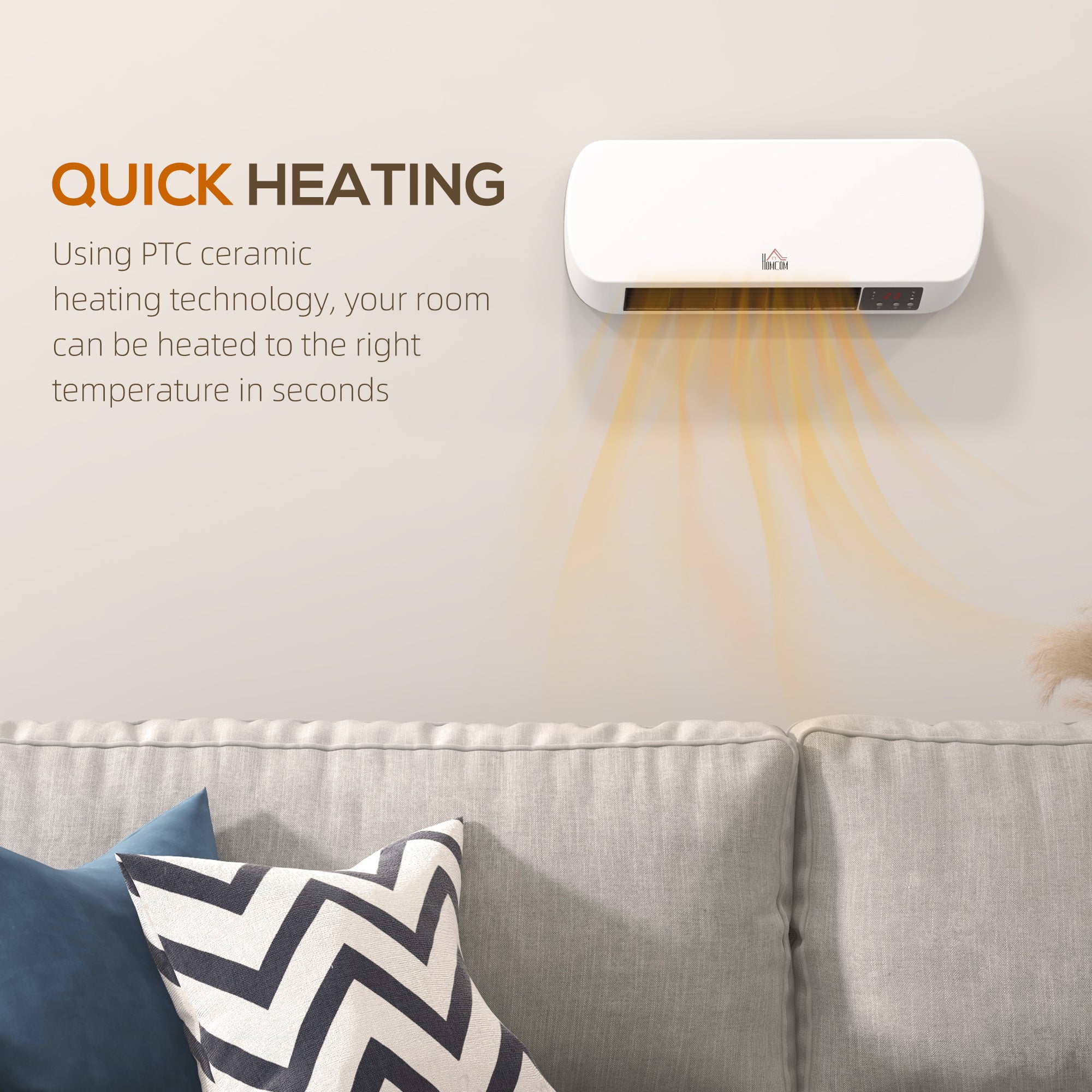 HOMCOM 2000W Wall Mounted Ceramic Space Heater, 10-49°C Temperature, White