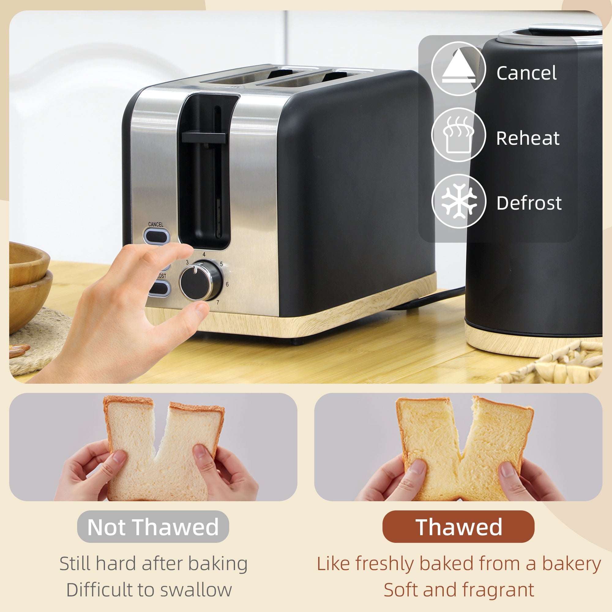 HOMCOM Kettle and Toaster Set, 1.7L 3000W Fast Boil Kettle & 2 Slice Toaster Kitchen Set with 7 Level Browning Controls, Defrost, Reheat, Auto Off, Boil-dry Protection, Black - North Peak Garden Furniture