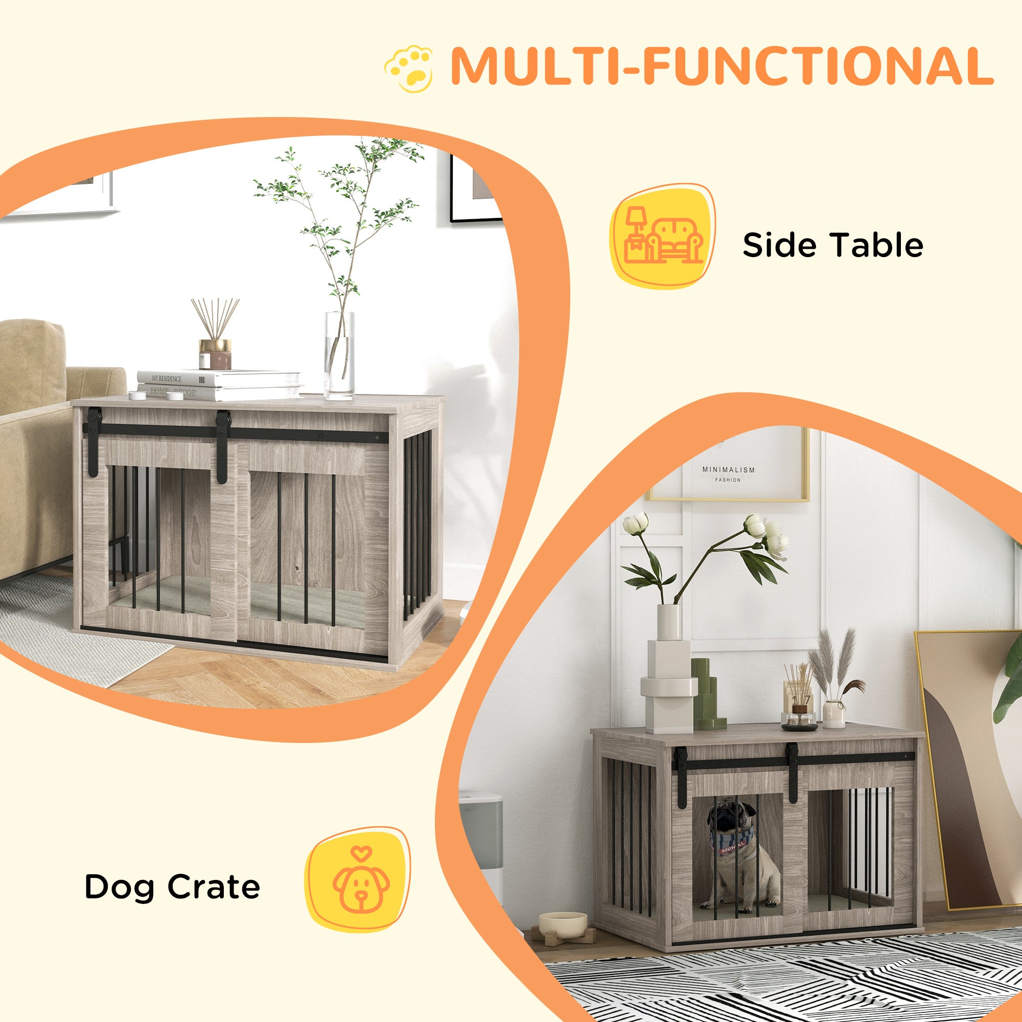 PawHut Dog Crate Furniture with Removable Cushion for Medium Dogs, 80 x 54 x 57cm - Brown - North Peak Garden Furniture