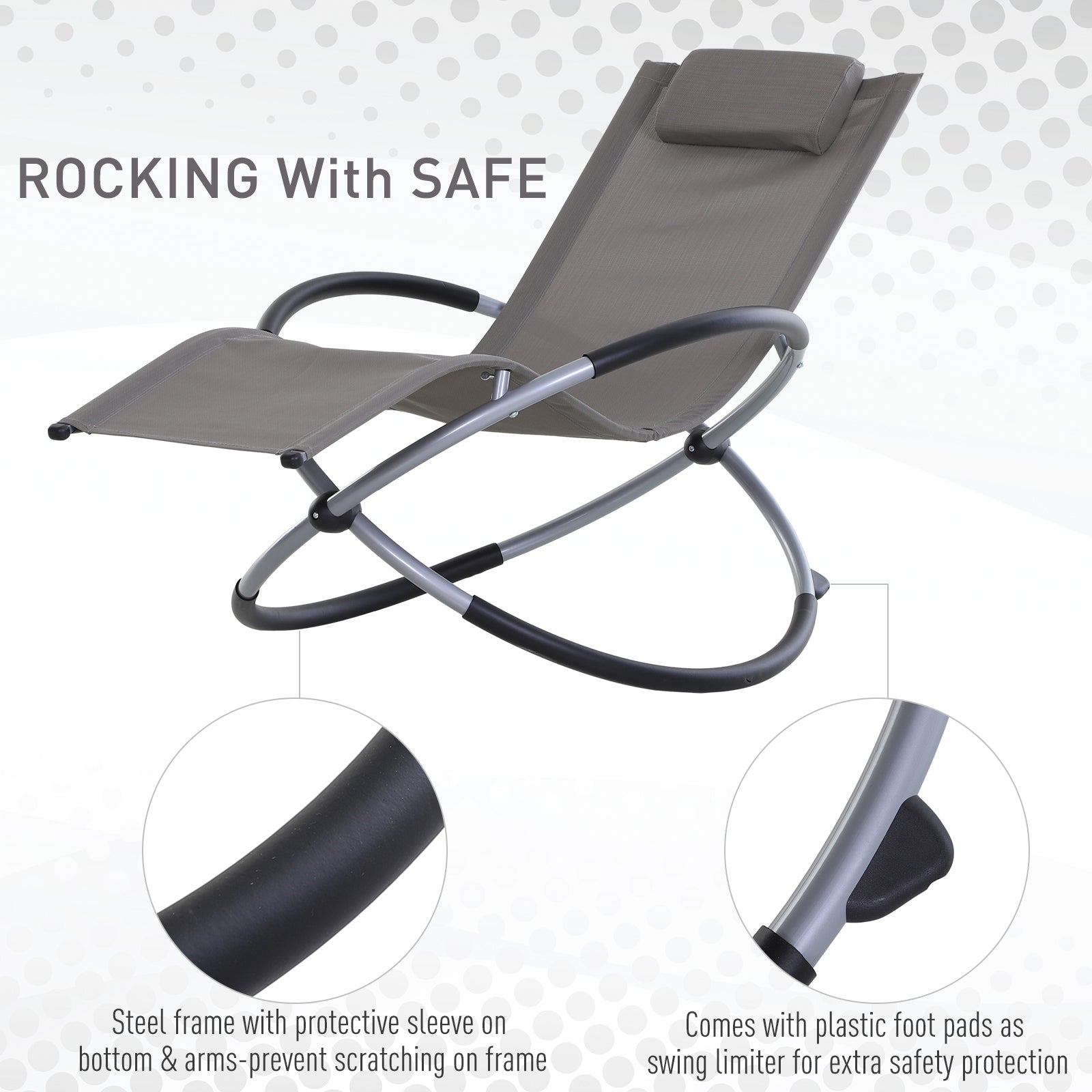 Outsunny Outdoor Orbital Lounger Zero Gravity Patio Chaise Sun Lounger Foldable Rocking Chair with Pillow, Grey