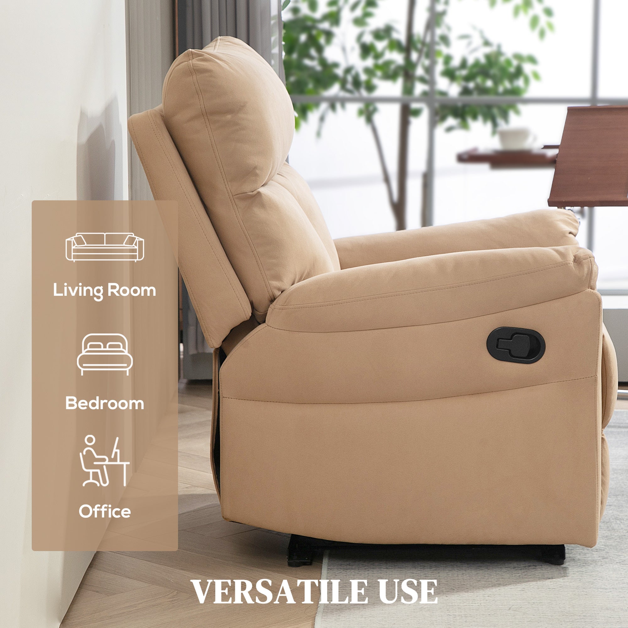 HOMCOM 140° Manual Reclining Armchair, with Footrest - Light Brown - North Peak Garden Furniture