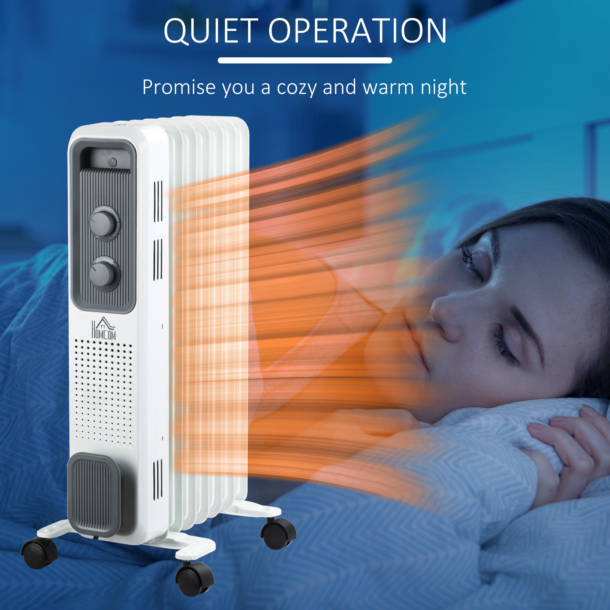 HOMCOM 1500W Oil Filled Radiator, 7 Fin, Portable Electric Heater with 3 Heat Settings, Safety Cut-Off and Wheels, White - North Peak Garden Furniture