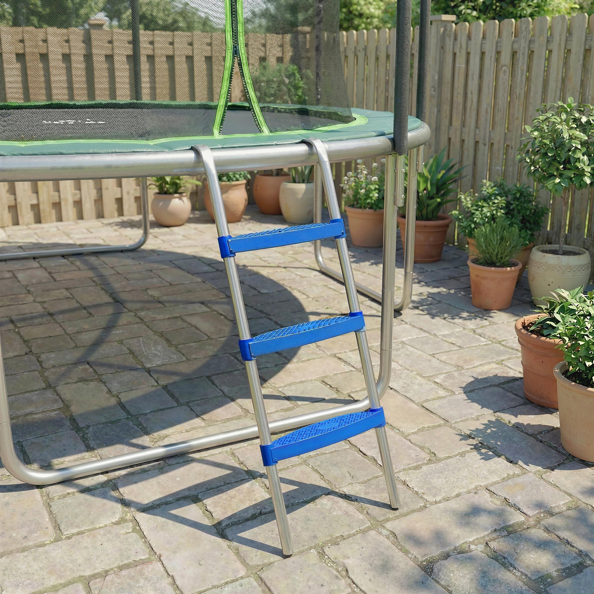SPORTNOW Trampoline Ladder, 3-Steps with Horizontal Wide Steps, Universal Hook, Galvanised Steel Frame, 150kg Load Capacity