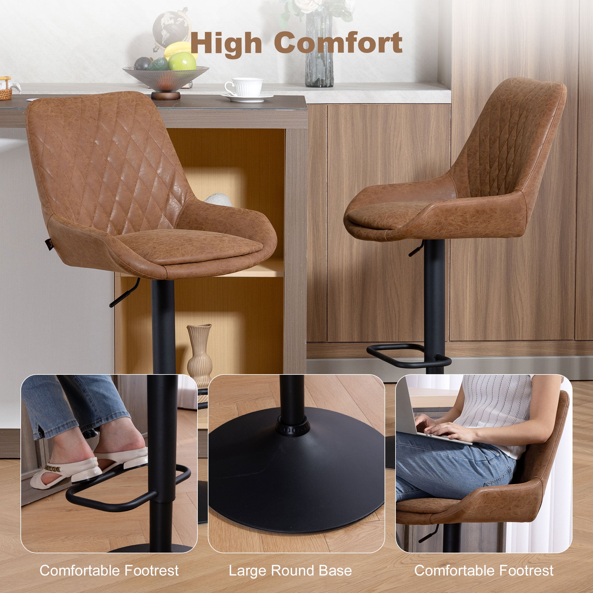 HOMCOM Set of Two Faux Leather Retro Bar Stools - Orange