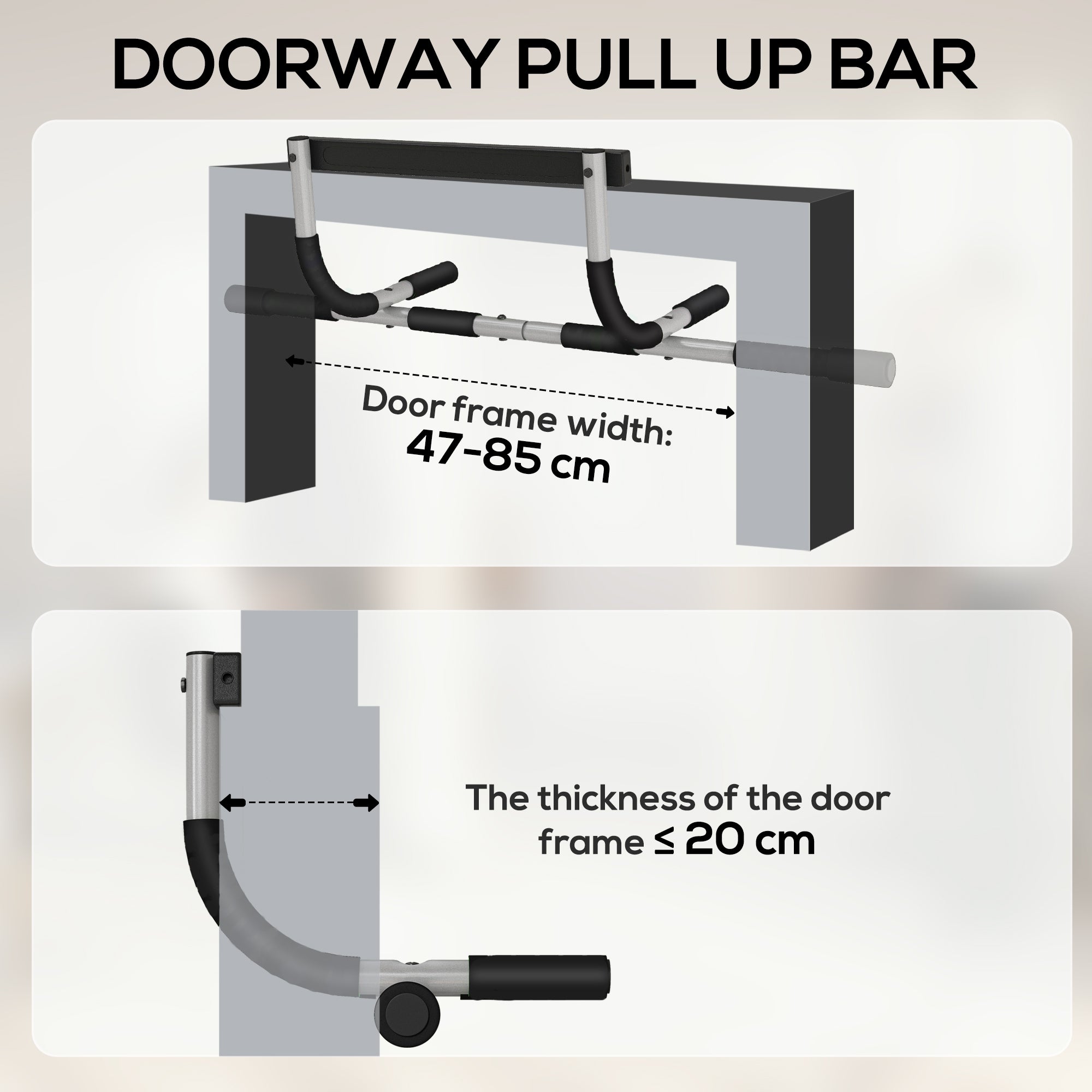 HOMCOM Pull-Up Bar for Doorway, Home Fitness Door Horizontal Bar Push up Bar for Indoor Gym Upper Body Workout, Grey