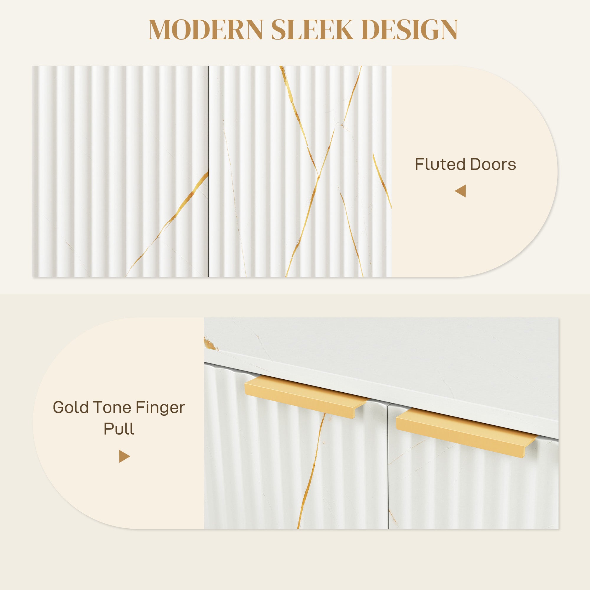 HOMCOM Elegant Storage Sideboard - White/Gold-Tone - North Peak Garden Furniture