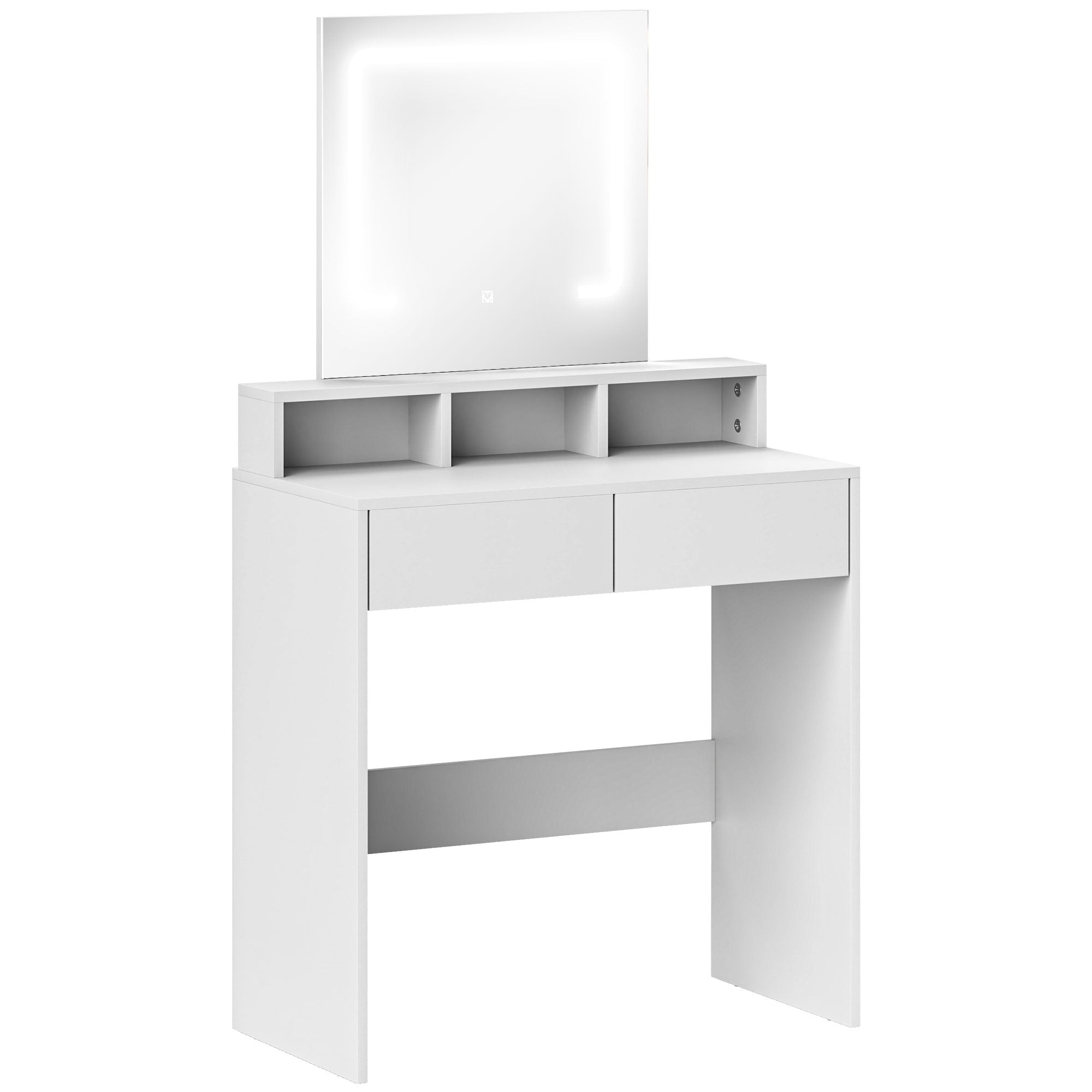 HOMCOM Dressing Table with Mirror and LED Lights, Vanity Table with 2 Drawers, 3 Compartments, 3 Colour Lighting, for Bedroom, Modern Dresser Makeup Desk for Women and Girls, White