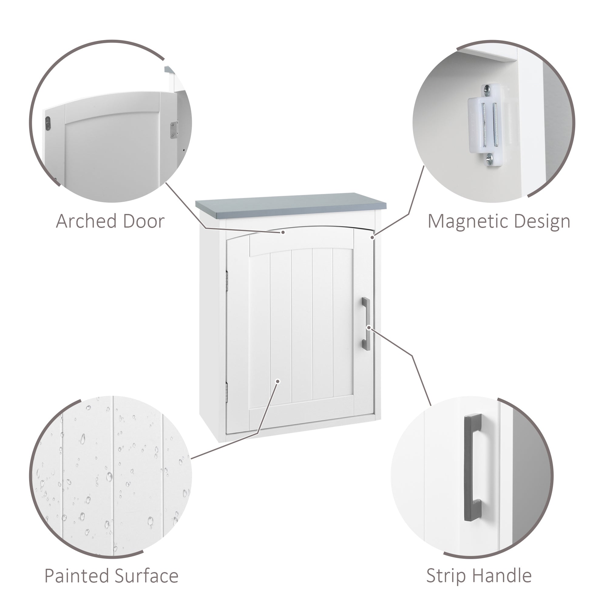 kleankin Bathroom Cabinet Wall Mounted, Modern Bathroom Wall Cabinet with Arched Door and Adjustable Shelf, Bathroom Storage Cabinet, Light Grey and White - North Peak Garden Furniture