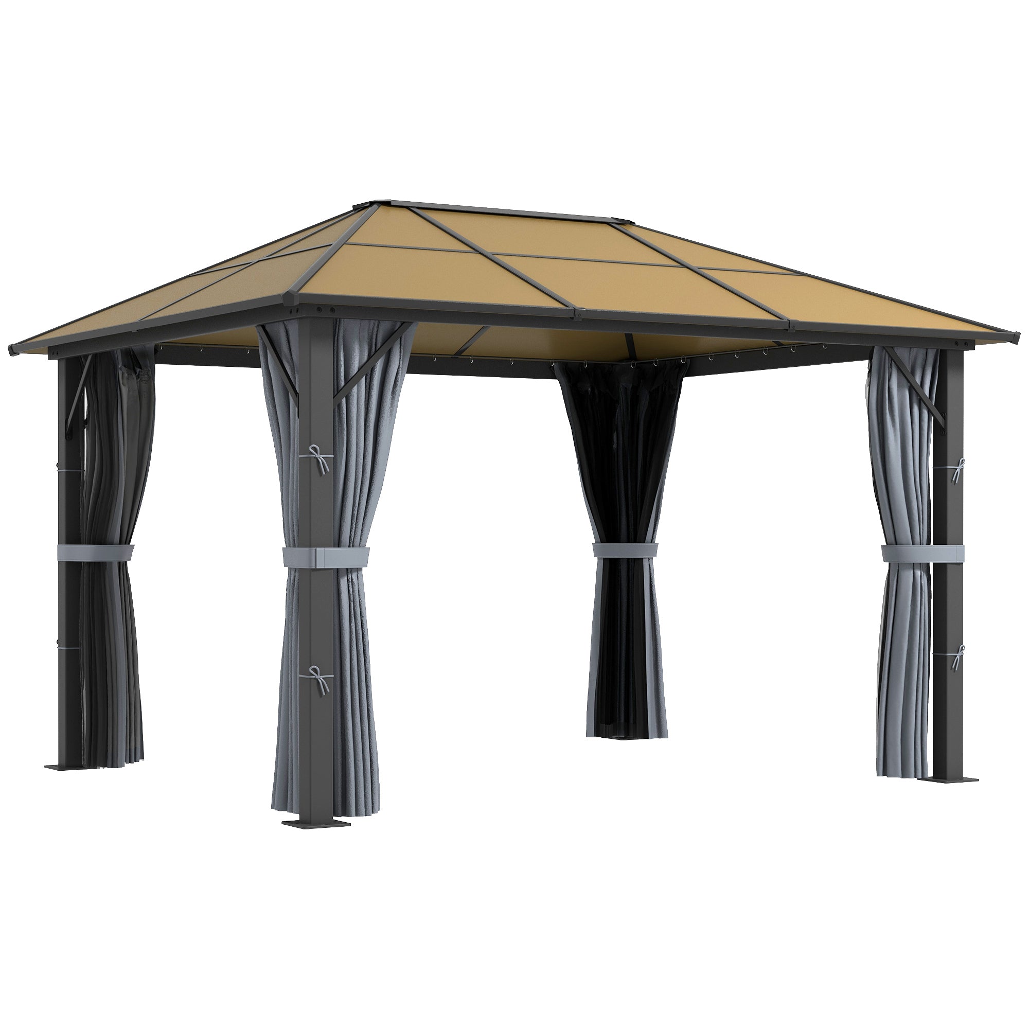 Outsunny 3 x 3.6m Garden Aluminium Gazebo Hardtop Roof Canopy Marquee Party Tent Patio with Mesh Curtains & Side Walls - Grey - North Peak Garden Furniture