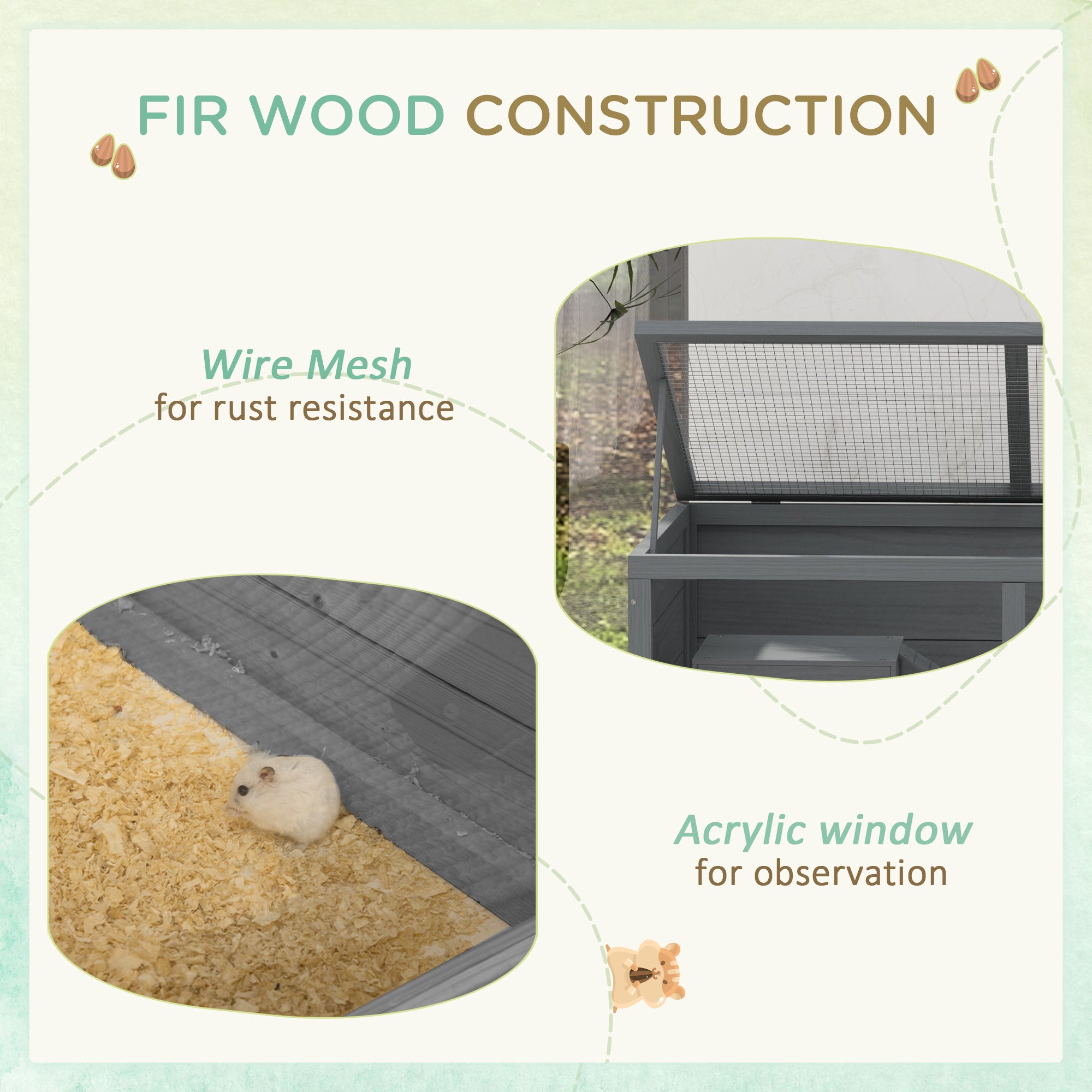 PawHut Wooden Hamster Cage with Sliding Tray, Openable Top, Hut for Syrian Hamsters, Grey - North Peak Garden Furniture