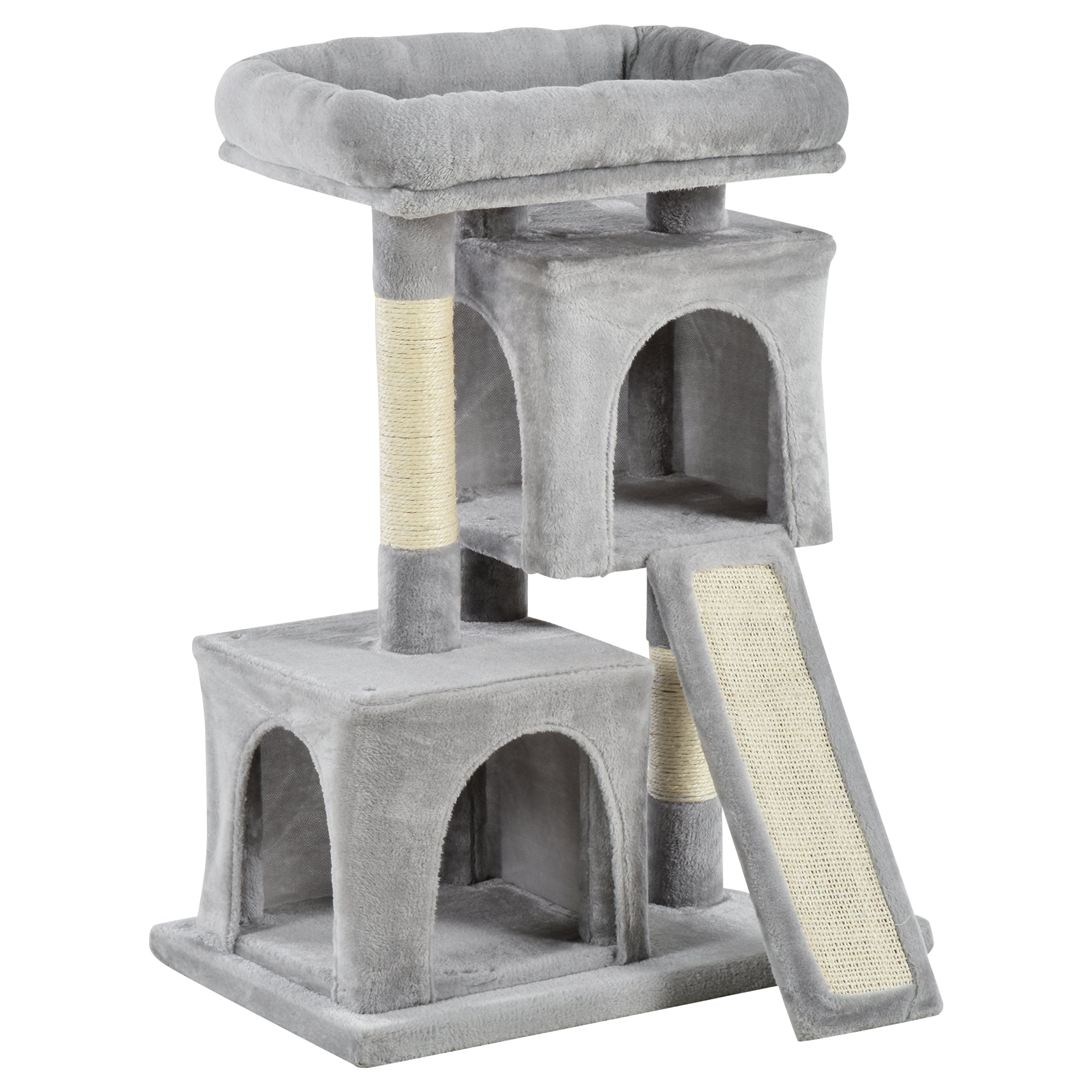PawHut Cat Tree for Indoor Cats 83cm Cat Scratching Post Scratch Board Kitten Tower Climbing Frame Grey - North Peak Garden Furniture