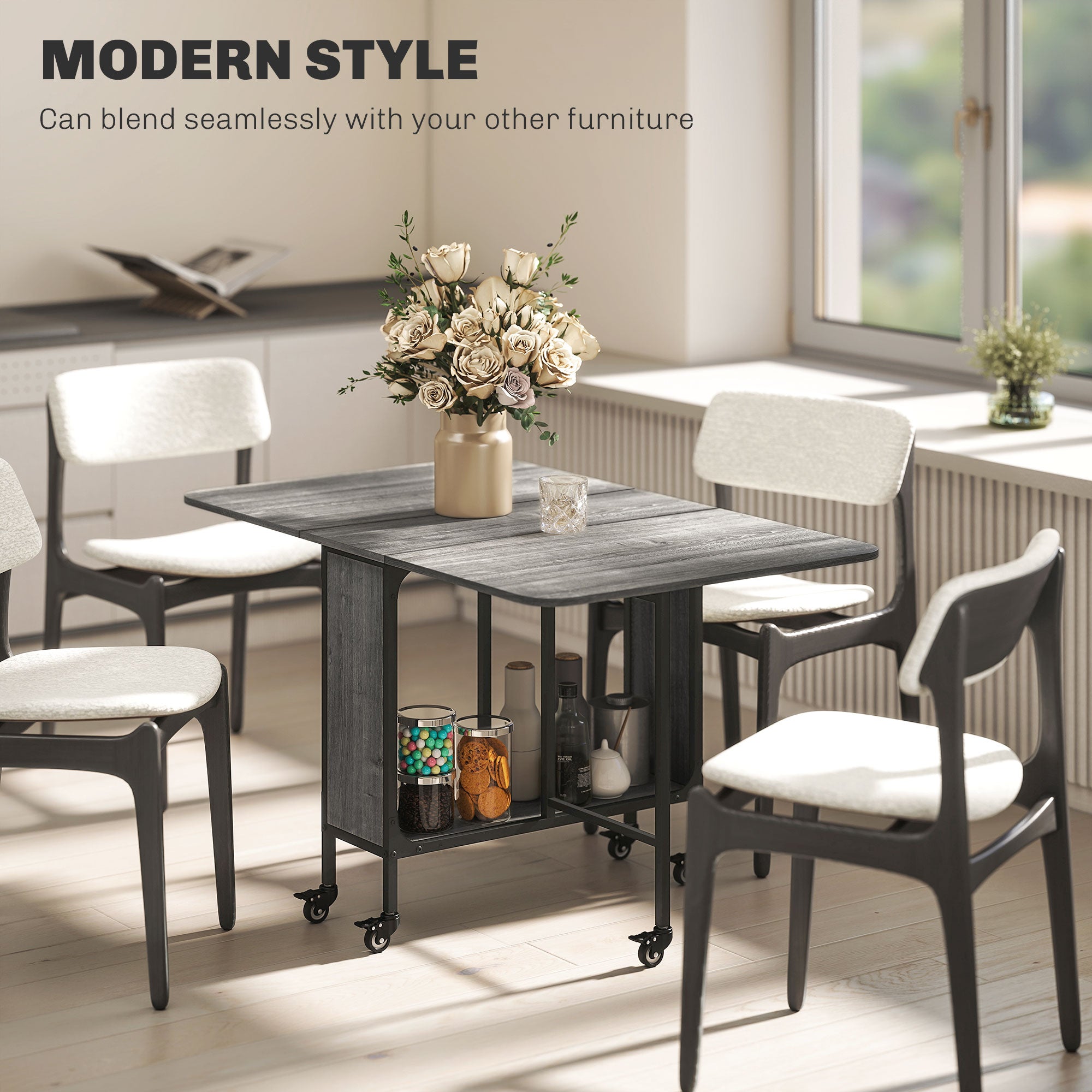 HOMCOM Six-Person Drop Leaf Dining Table - Grey/Black