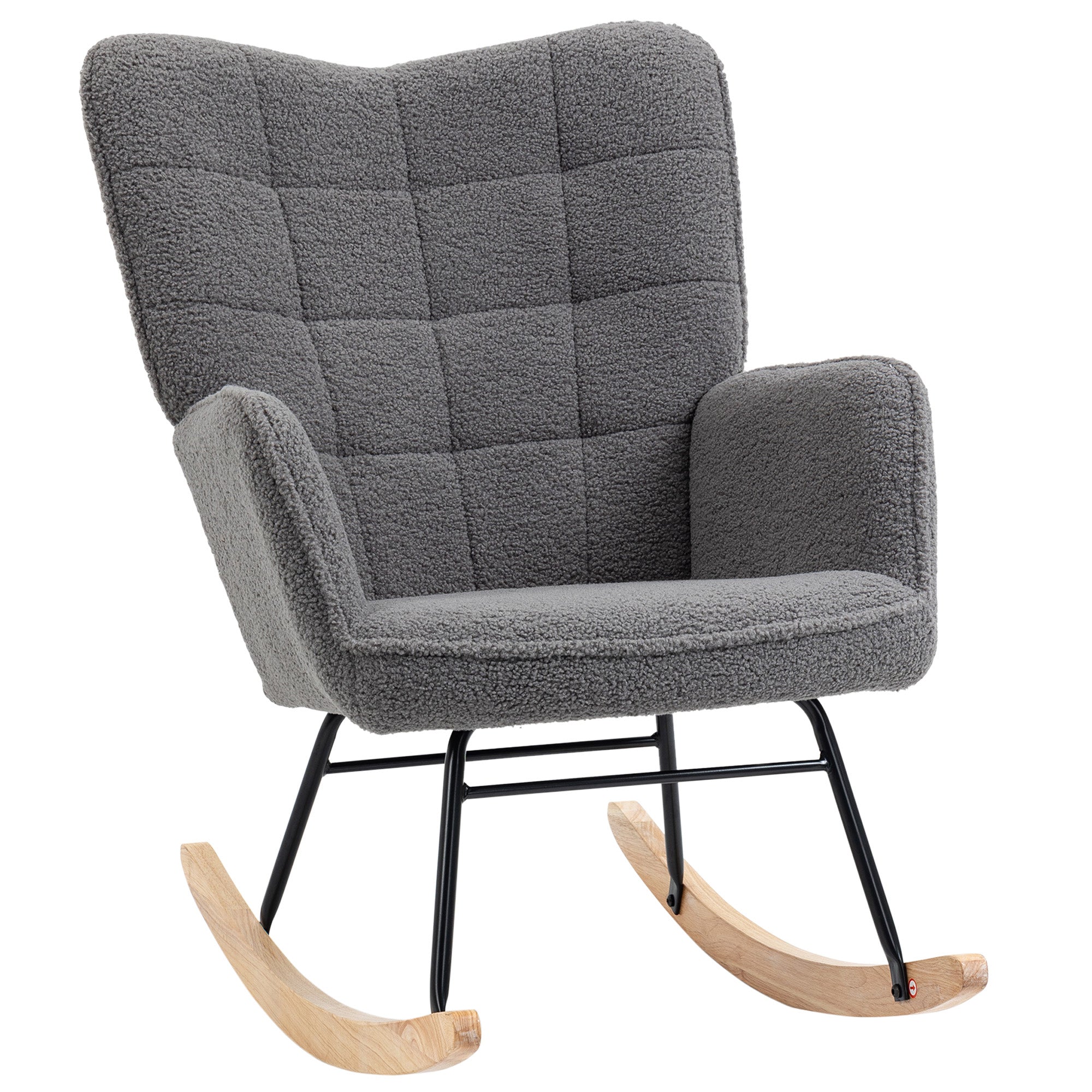 HOMCOM Berber Fleece Nursery Glider Rocker for Nursing, Wingback Rocking Chair for Living Room, Dark Grey - North Peak Garden Furniture