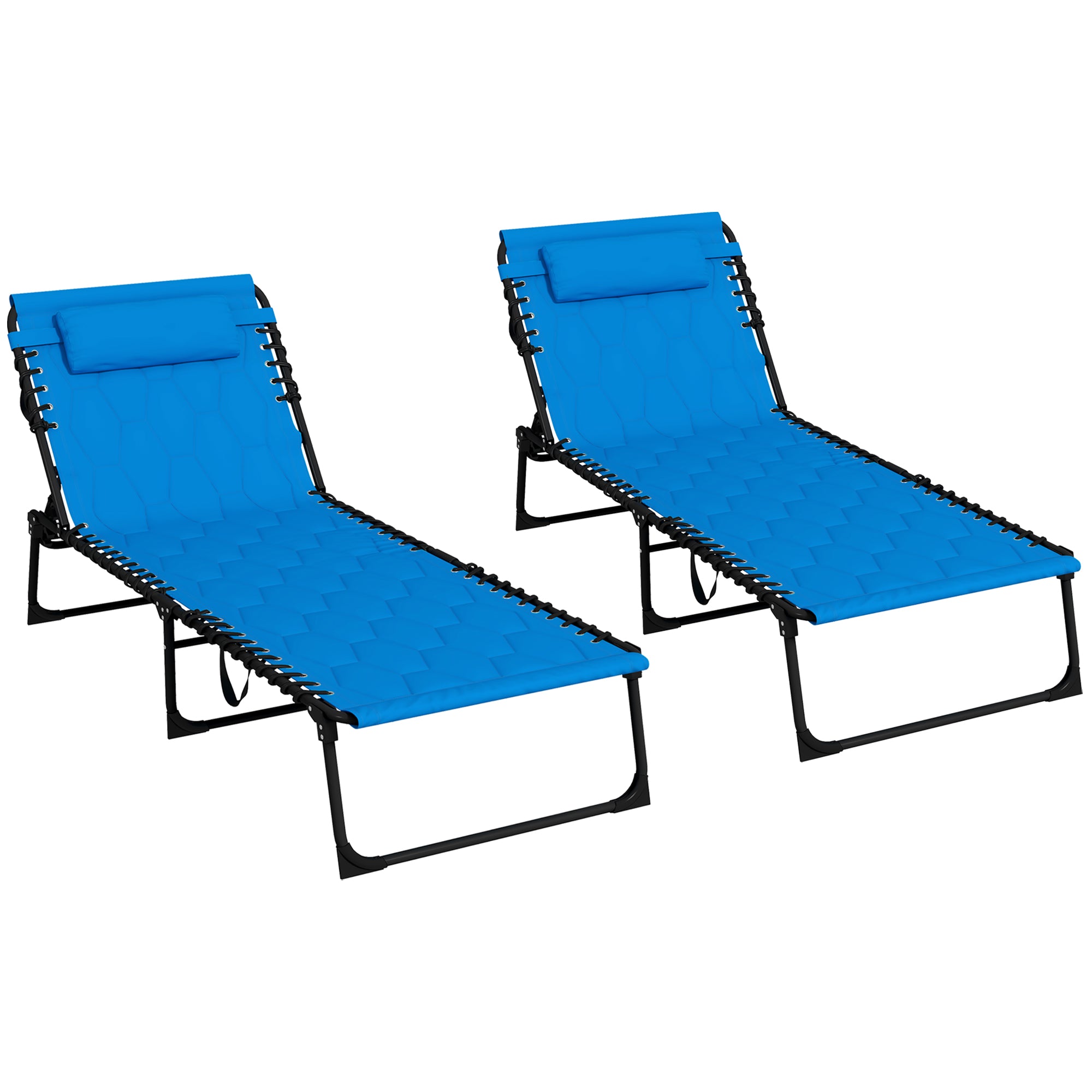 Outsunny Set of Two Sun Loungers, with Five-Position Reclining Backs - Blue