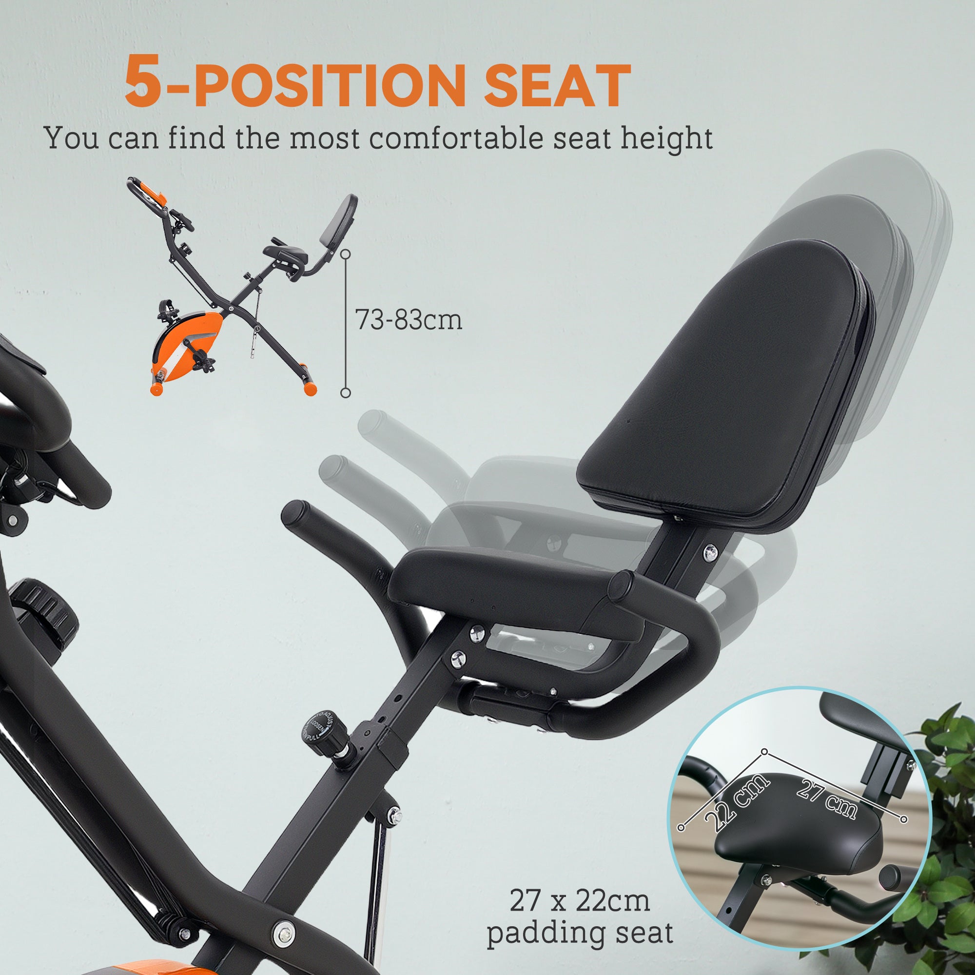 SPORTNOW 5-In-1 Folding Exercise Bike with Arm Workout Bands, Quiet 8-Level Magnetic Resistance Foldable Exercise Bike with LCD, Tablet Holder, Hand Pulse Sensor for Home Use Indoor Cycling, Orange - North Peak Garden Furniture