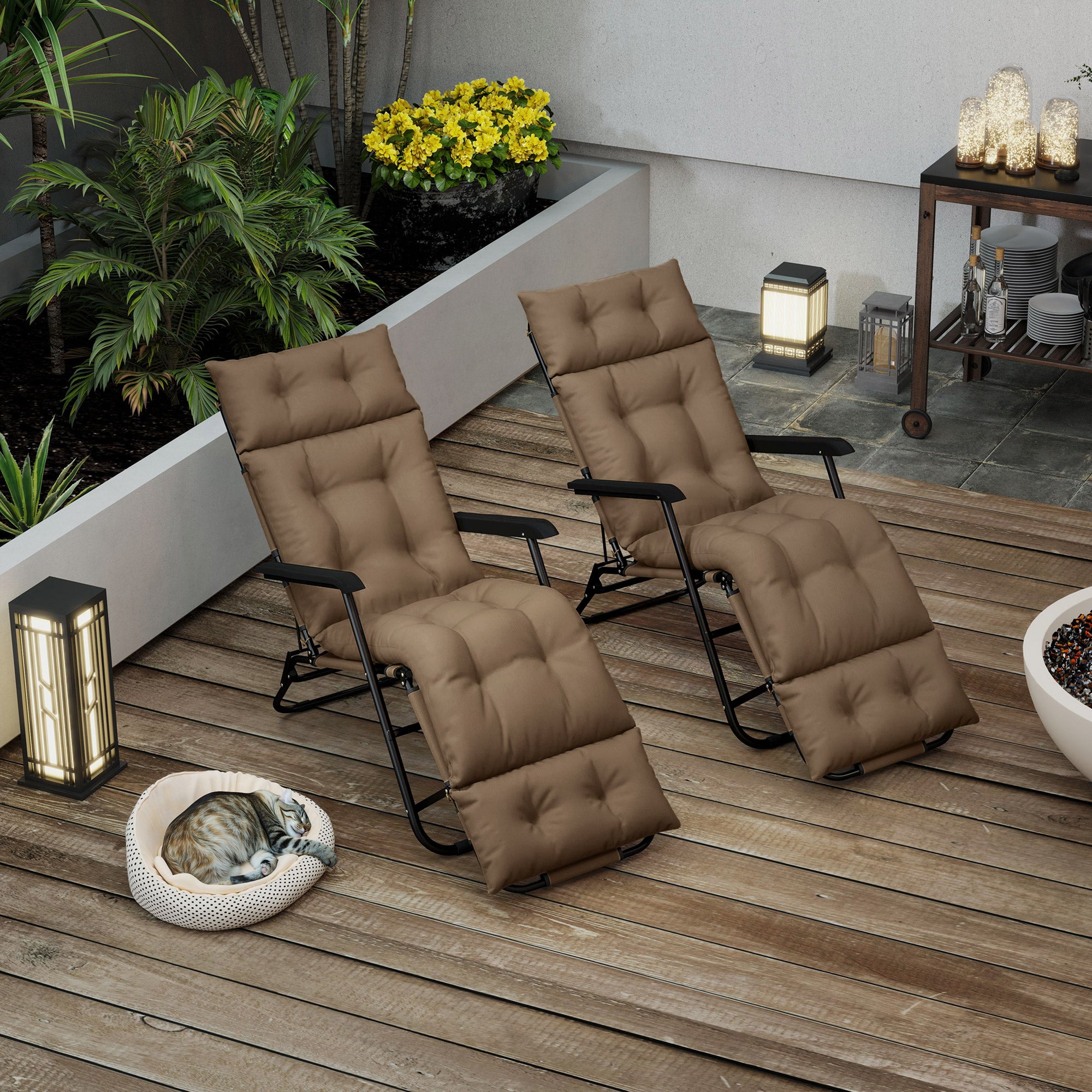 Outsunny Set of Two 190 x 56cm Sun Lounger Cushions - Khaki - North Peak Garden Furniture