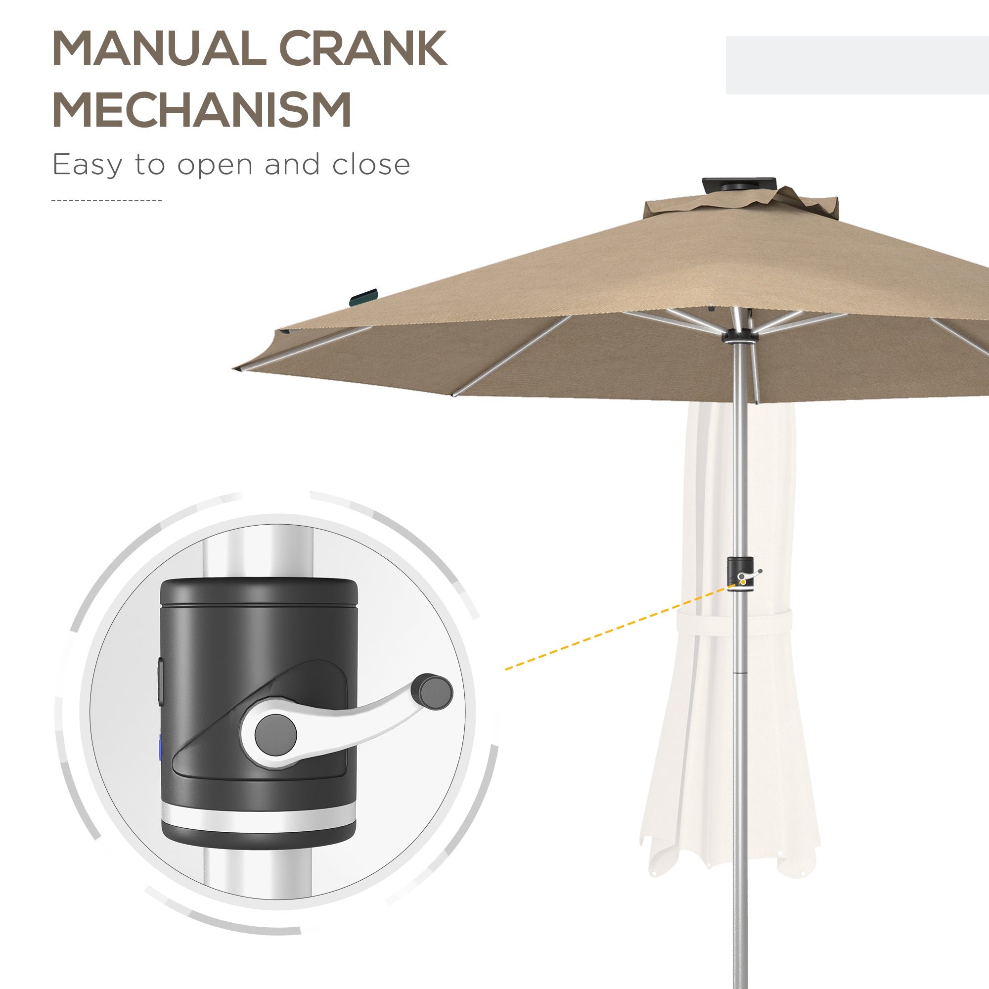 Outsunny 3m Parasol, with Solar-Powered LED Lights - Khaki - North Peak Garden Furniture