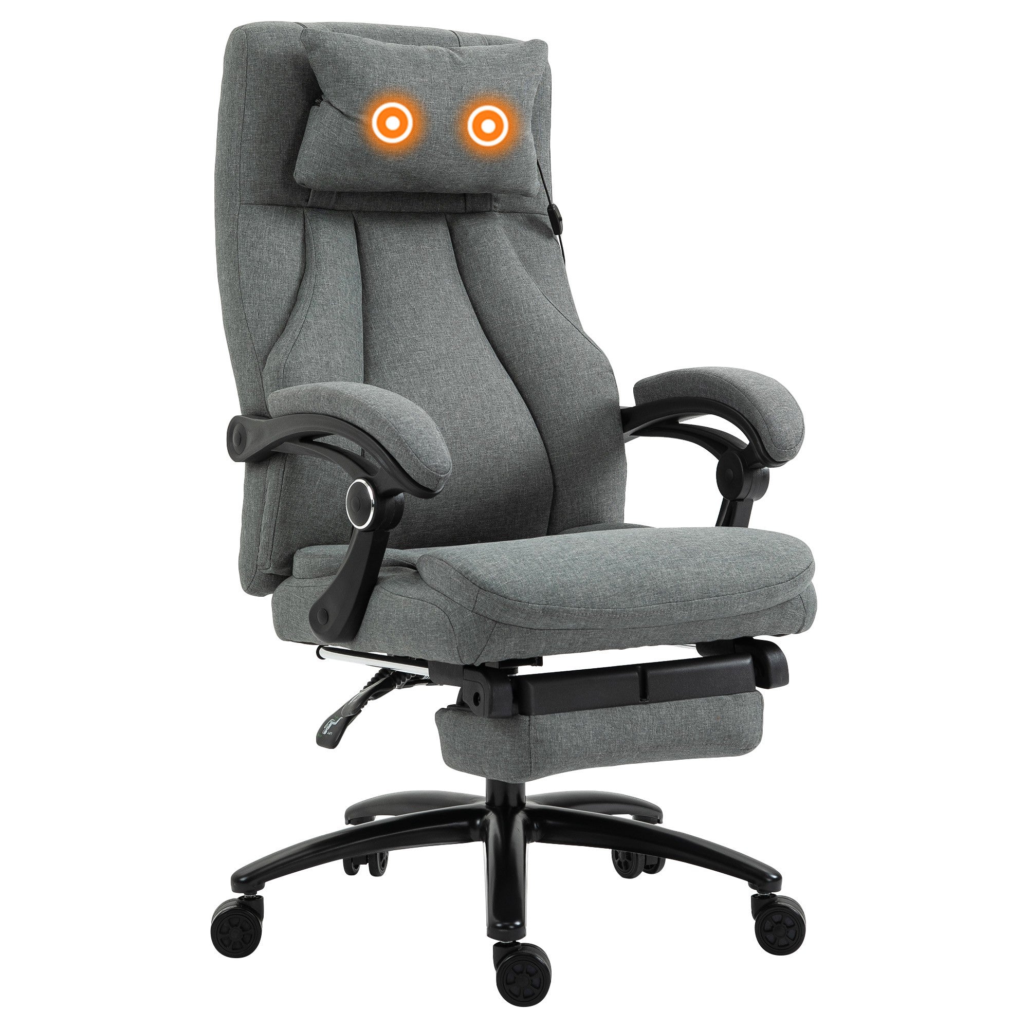 Vinsetto Office Chair, Fabric Desk Chair with Adjustable Massage Pillow, USB Power and Retractable Footrest, High Back, 360° Swivel, for Home, Grey - North Peak Garden Furniture