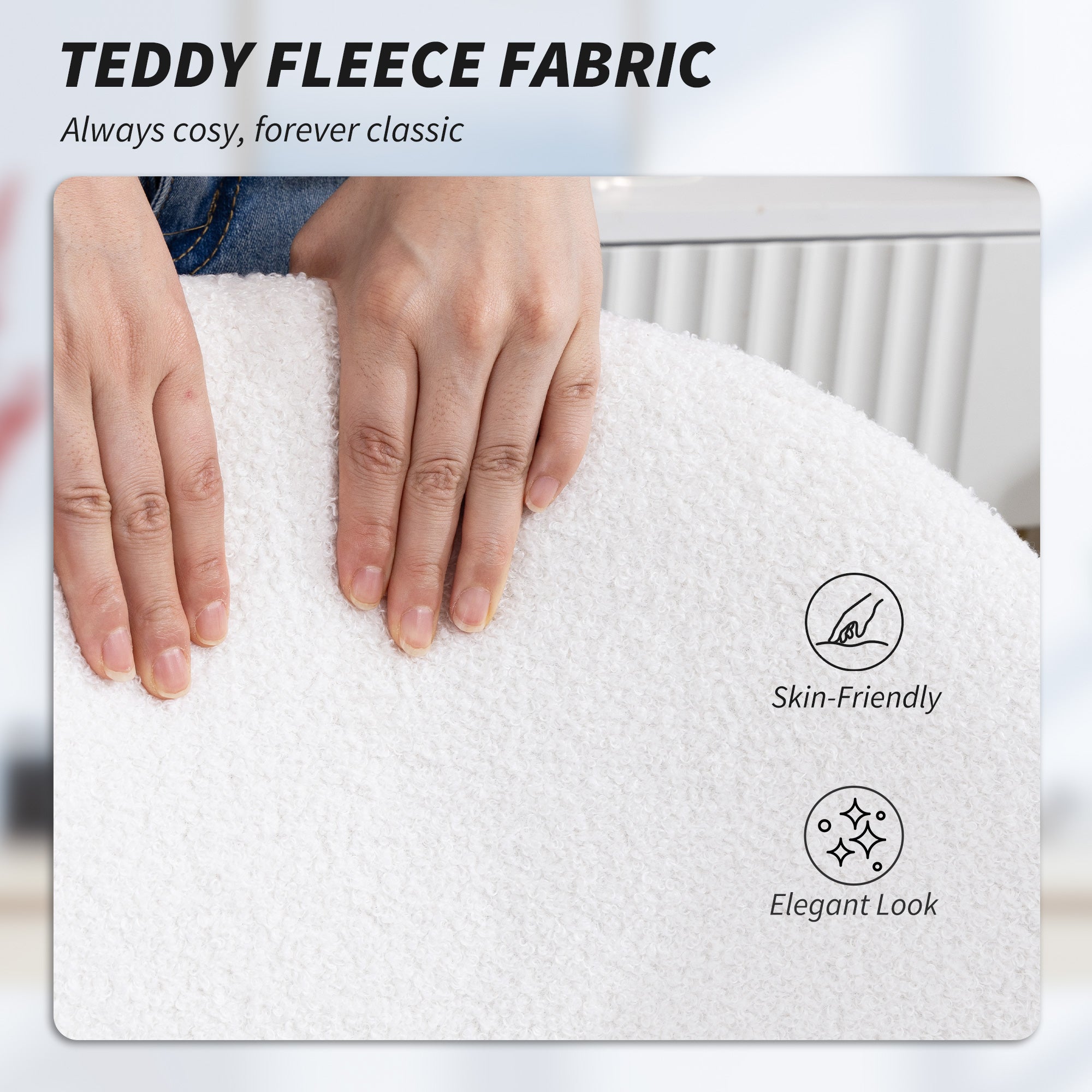 HOMCOM Teddy Fleece Office Chair with Wheels - Cream White