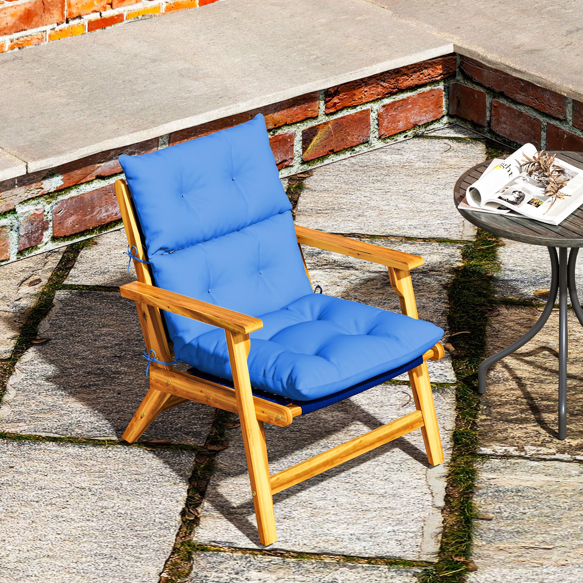 Outsunny Tufted Adirondack Chair Cushion, Thick Garden Seat Cushion Pad with Backrest, Rocking Chair Cushion with Ties for Outdoor and Indoor Use, Blue - North Peak Garden Furniture