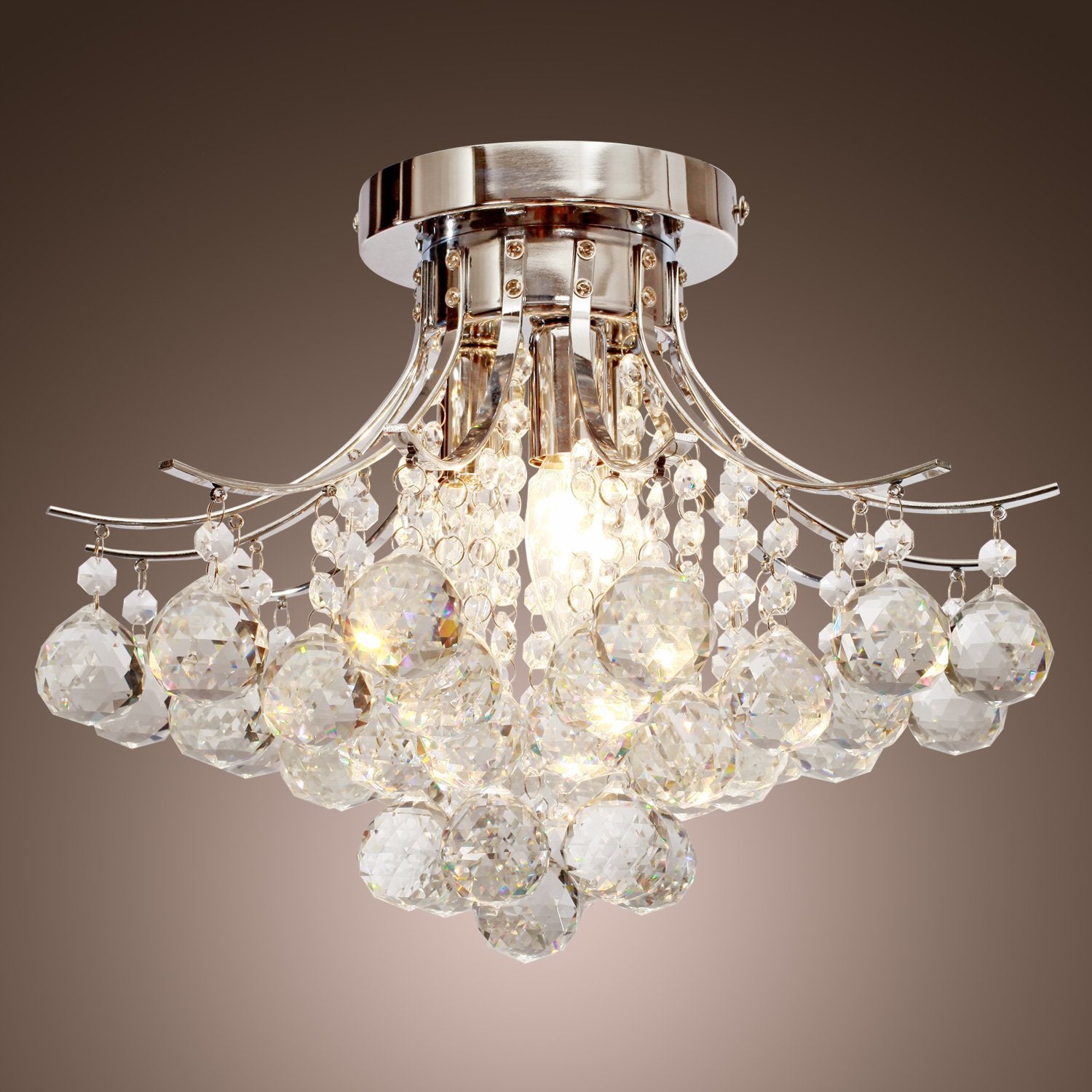 HOMCOM 3 Lights Mordern Style Ceiling Chandelier Pendant Crystal Light w/ Transparent K9 Crystal Droplets D40 X 28H (CM)