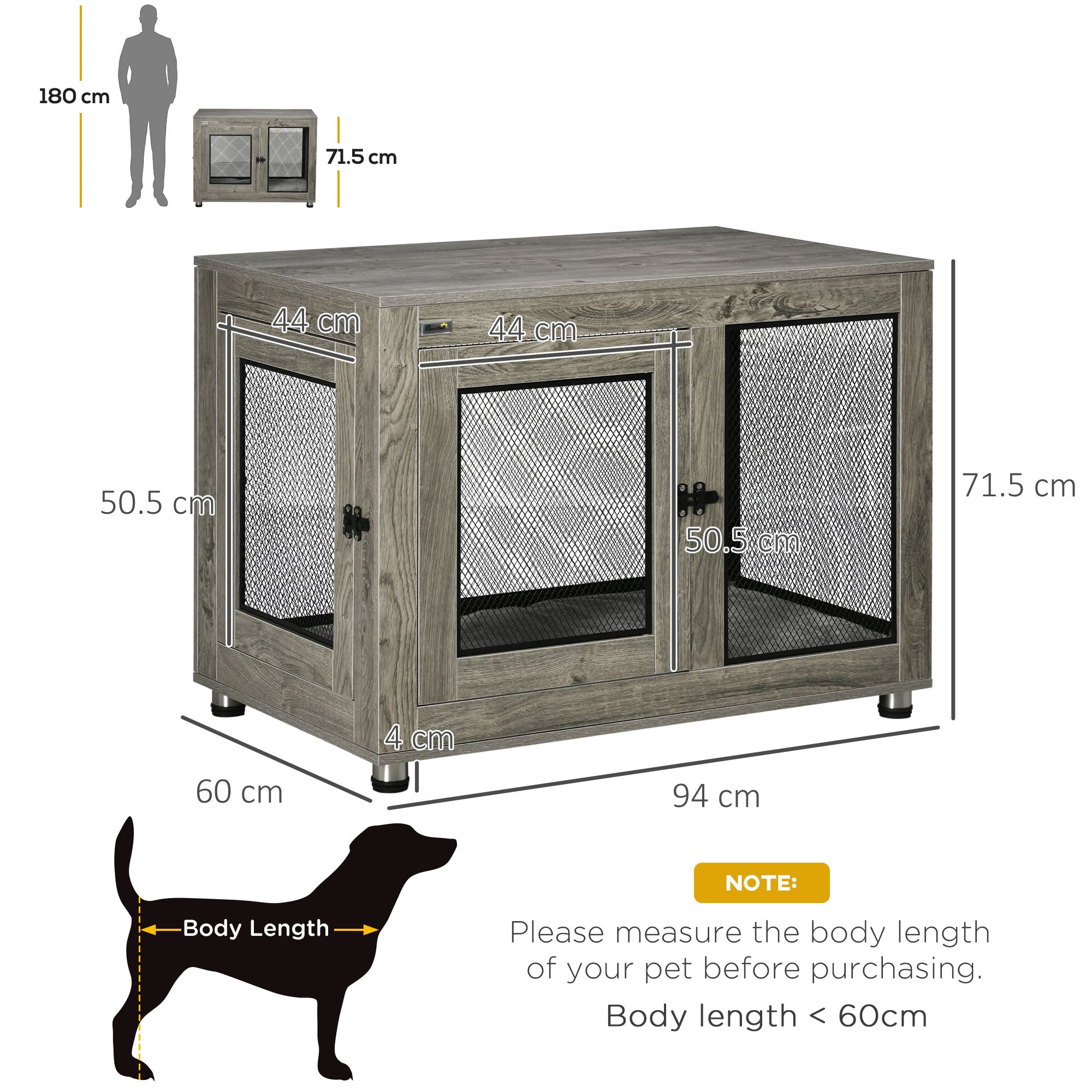 PawHut Two-In-One Dog Cage & Side Table, with Two Doors, Cushion, for Large Dogs | Aosom UK