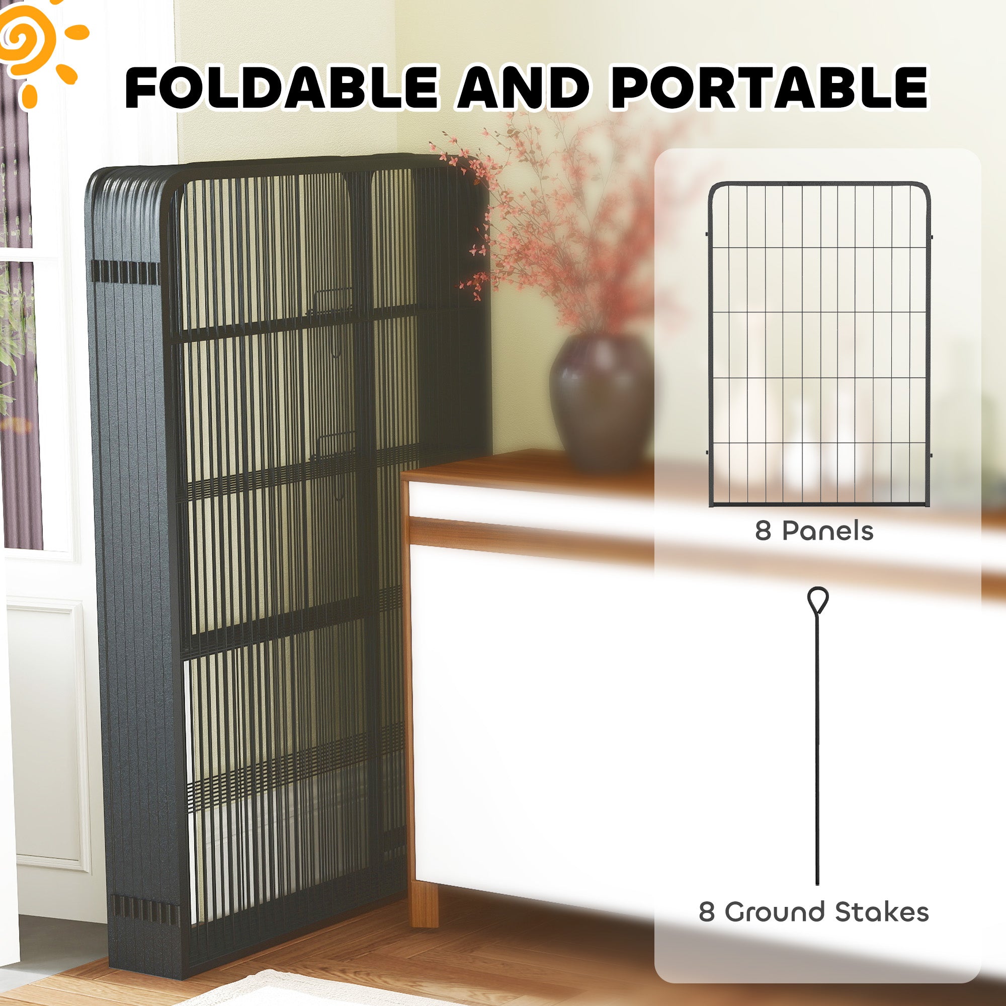 PawHut 8 Panels Heavy Duty Dog Playpen with Door Indoor Outdoor, for Large Dogs, 100cm High - North Peak Garden Furniture