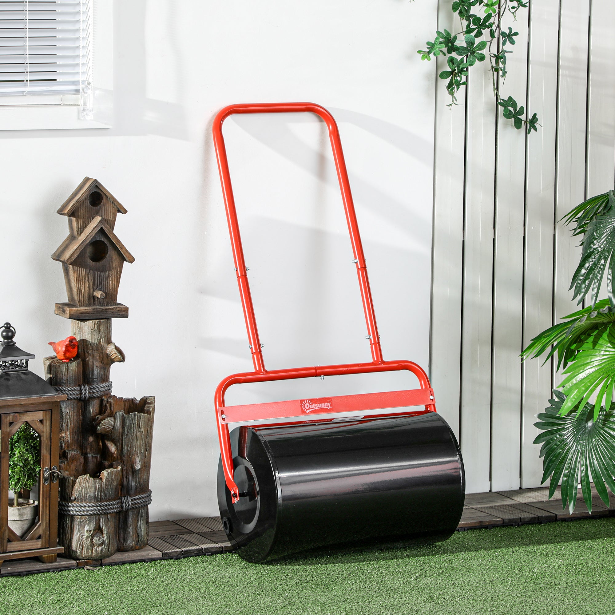 Outsunny 38L Fillable Cylinder Steel Lawn Roller - Red - North Peak Garden Furniture