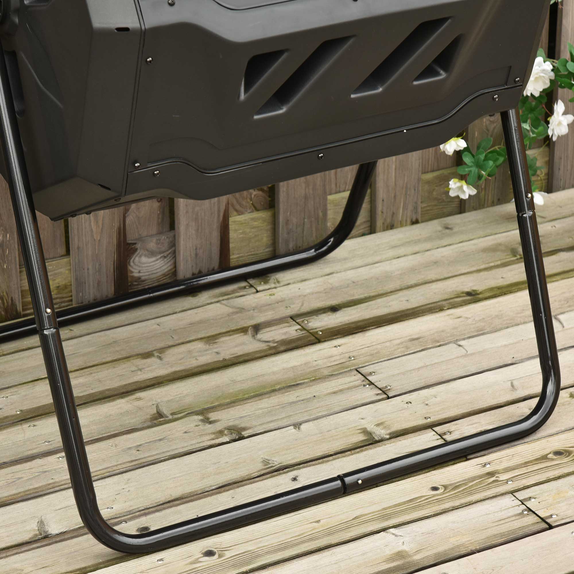 Outsunny 160L Tumbling Compost Bin Outdoor Dual Chamber 360° Rotating Composter, Garden Compost Bin w/ Sliding Doors & Solid Steel Frame, Black - North Peak Garden Furniture