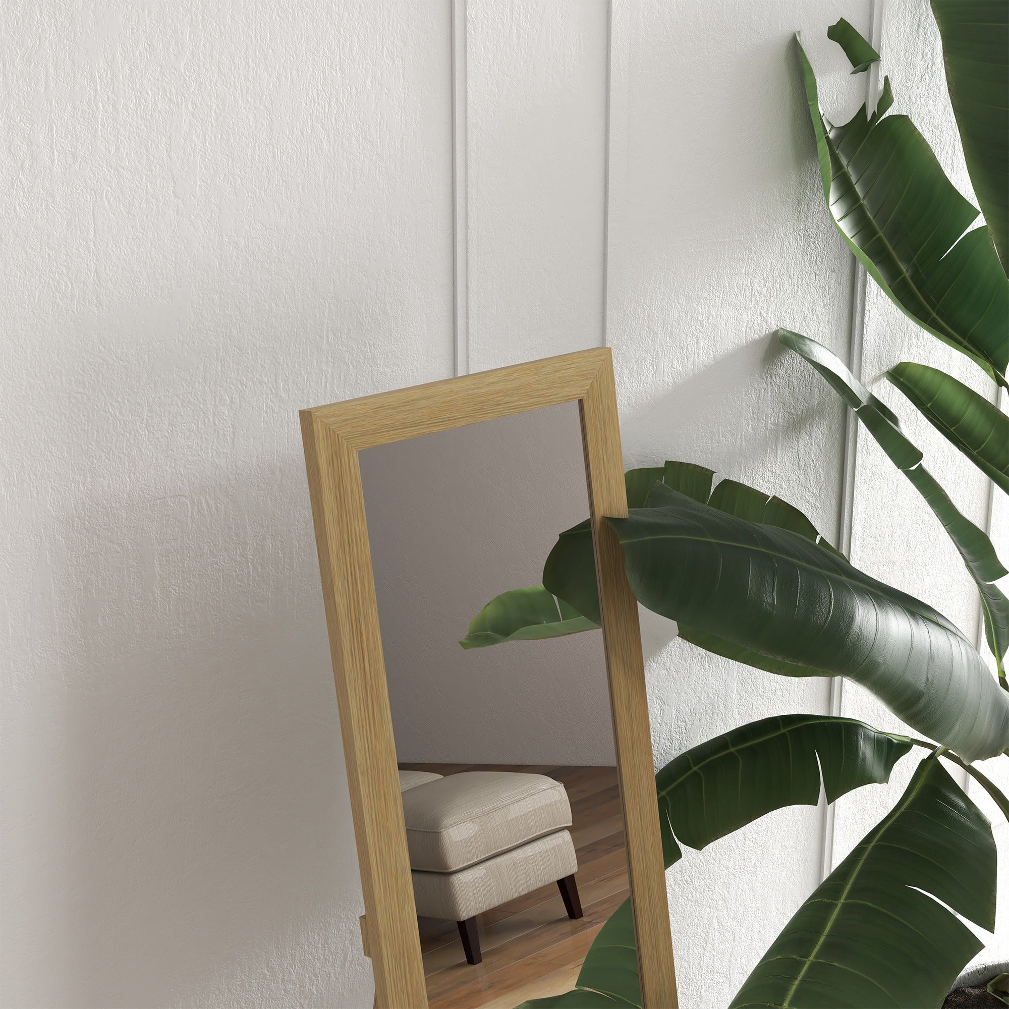 HOMCOM Rustic Full Length Mirror, Hanging and Freestanding Floor Mirror, Farmhouse Decorative Wall Mirror, for Living Room, Bedroom, 157 cm, Natural - North Peak Garden Furniture