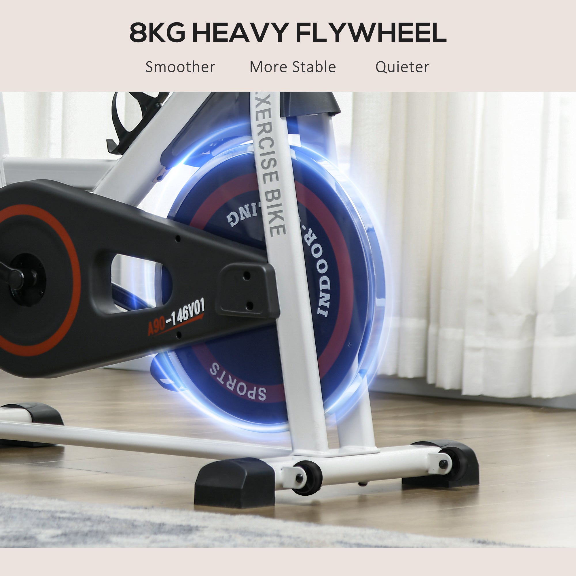 HOMCOM Exercise Bike, 8kg Flywheel Stationary Bike Indoor Cycling Machine with Adjustable Resistance Seat Handlebar, Black - North Peak Garden Furniture