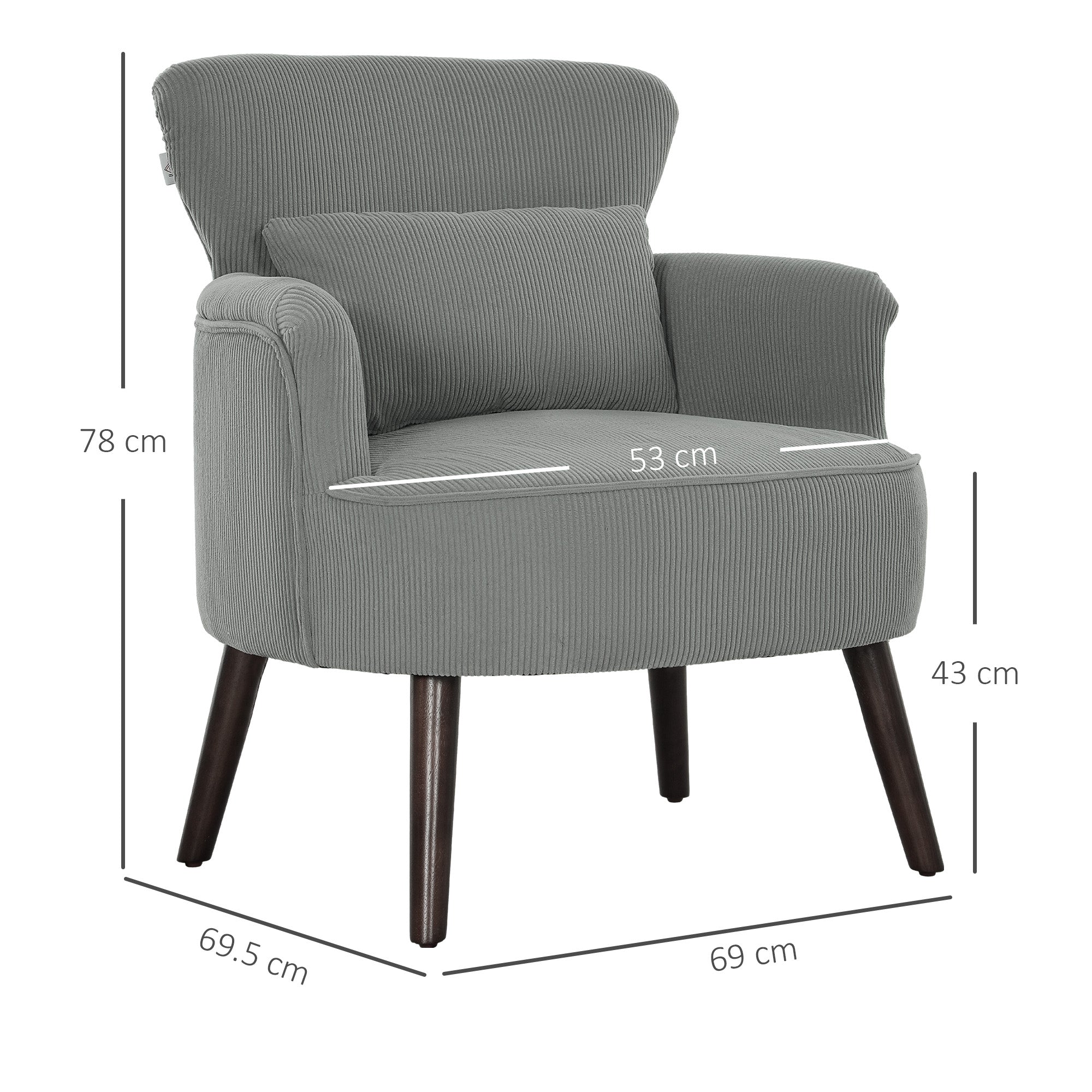 HOMCOM Corduroy Retro Accent Chair - Light Grey - North Peak Garden Furniture