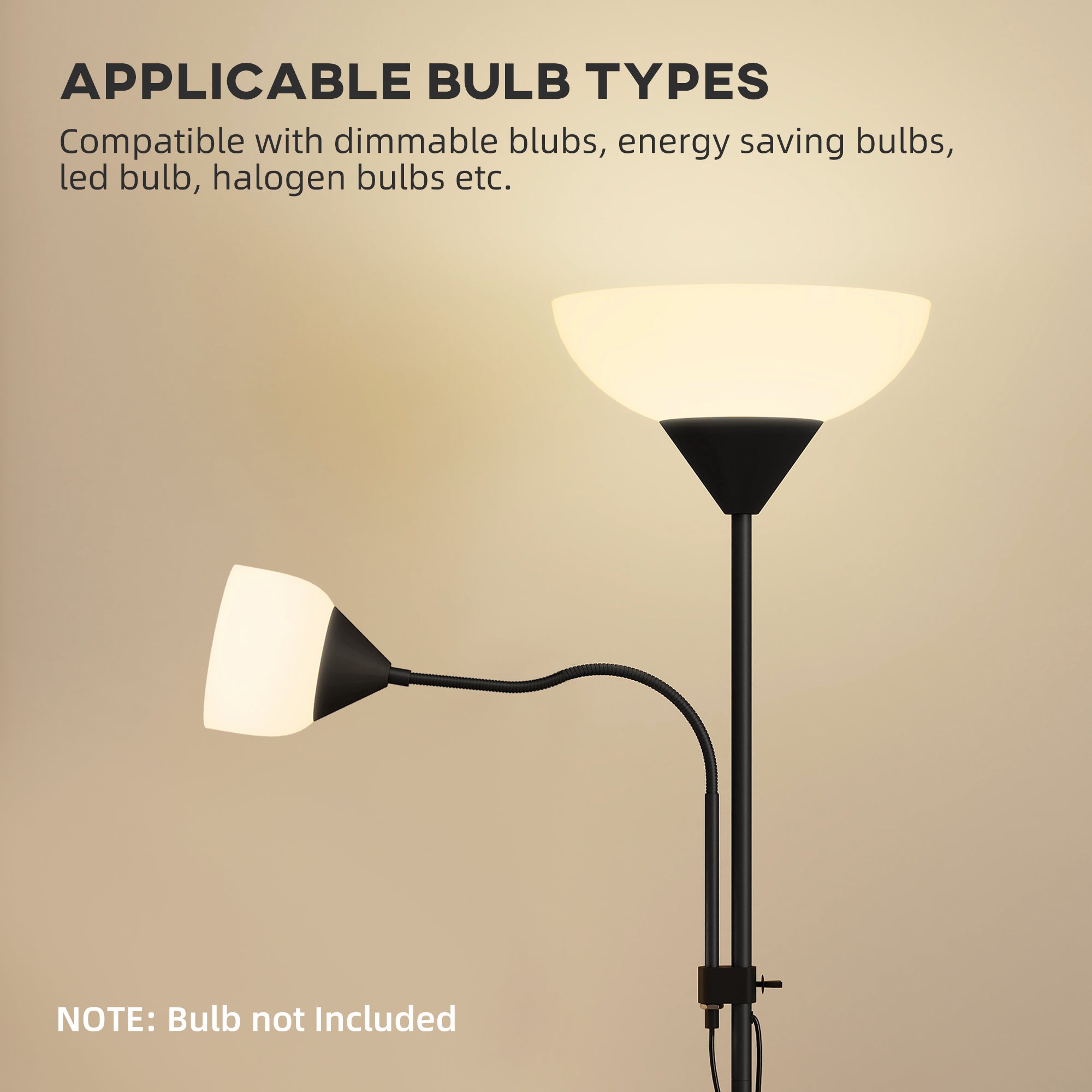 HOMCOM LED Floor Lamp for Living Room, 180cm Tall Standing Lamp, Mother and Child Uplighter with Adjustable Gooseneck, Black