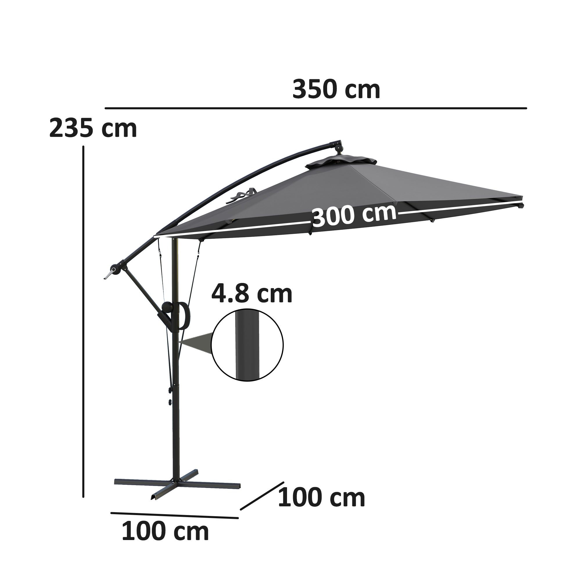 Outsunny 3(m) Garden Cantilever Parasol with Cover and Wind Protection Strap, Round Overhanging Umbrella with Crank Handle and Tilt, Banana Patio Umbrella for Outdoor Sun Shade, UPF50+, Grey - North Peak Garden Furniture