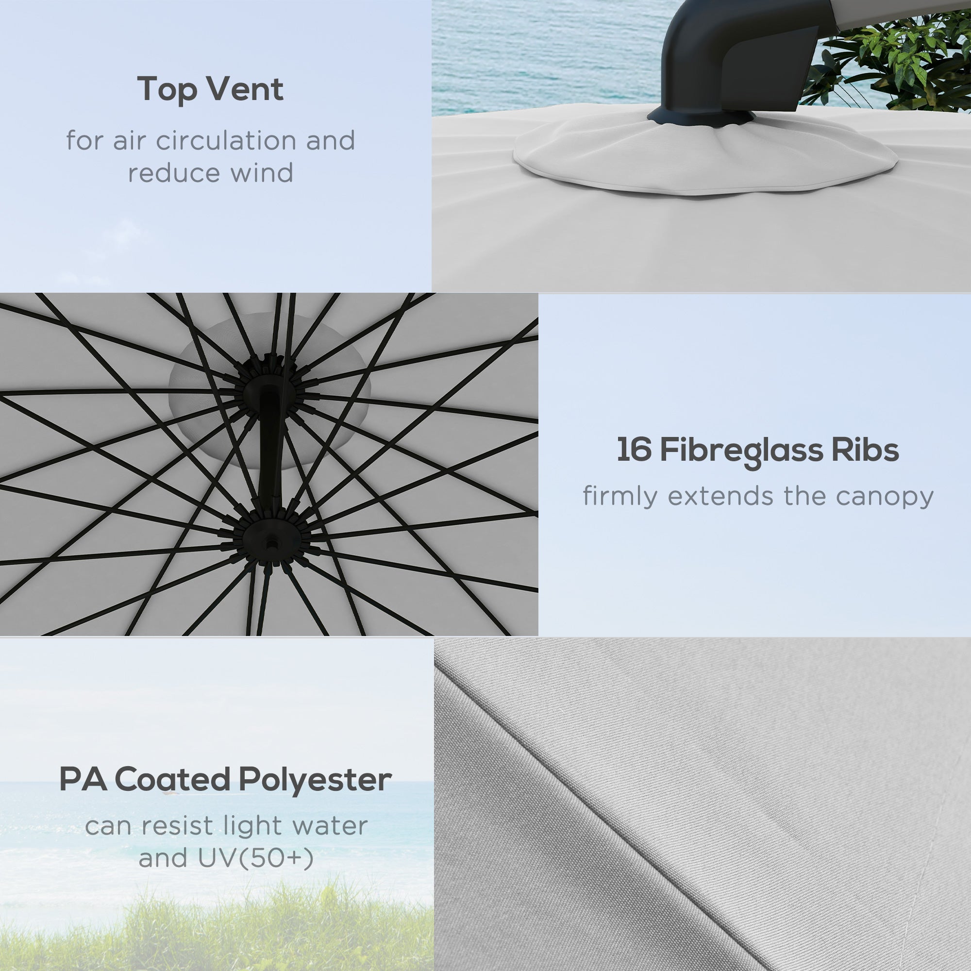 Outsunny 2.7m Cantilever Parasol, with Cross Base - Grey - North Peak Garden Furniture