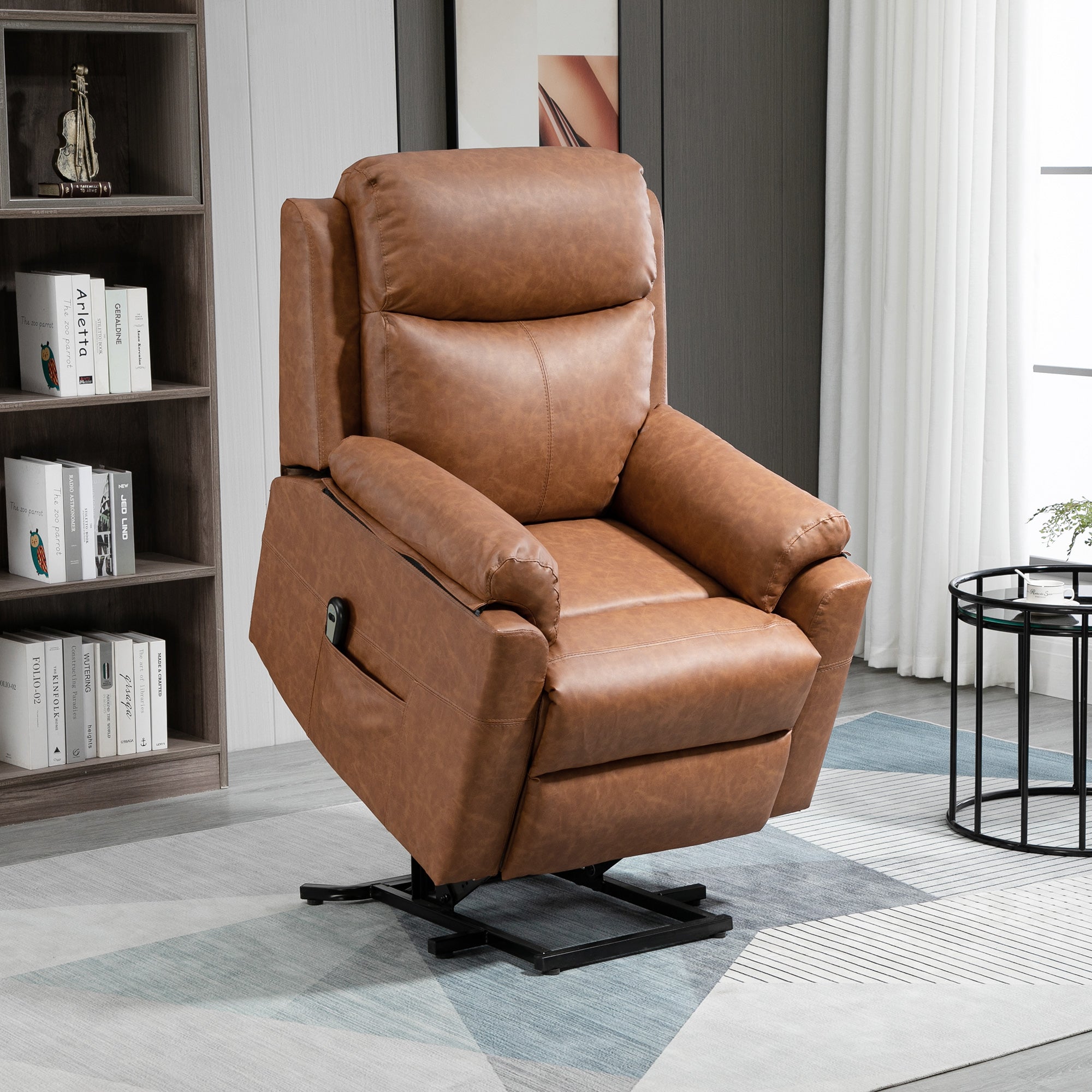 HOMCOM Faux Leather 70° Electric Riser Recliner Chair - Brown - North Peak Garden Furniture