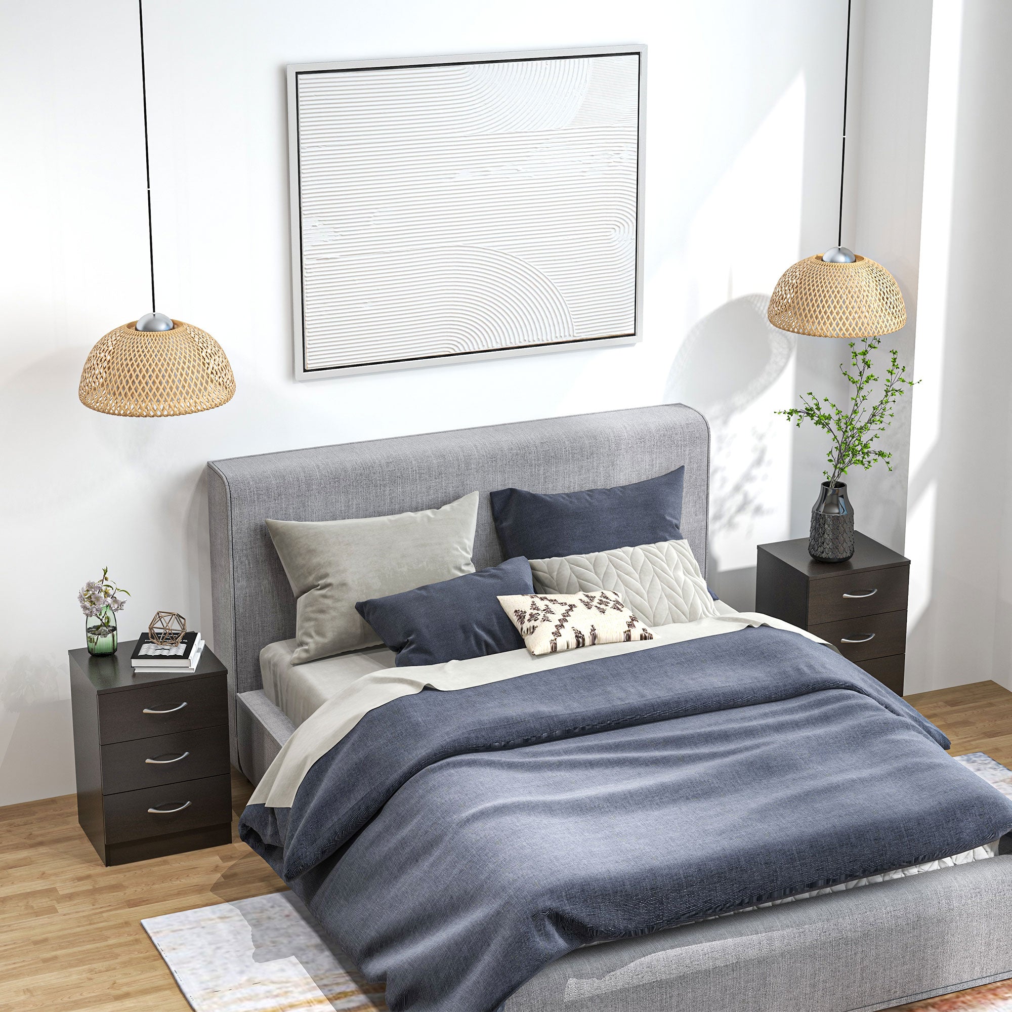 HOMCOM Bedside Cabinet with Drawer and Shelf, White Bedside Table for Bedroom, Living Room, Nightstand Side Table with Metal Rail Set of 2 - North Peak Garden Furniture