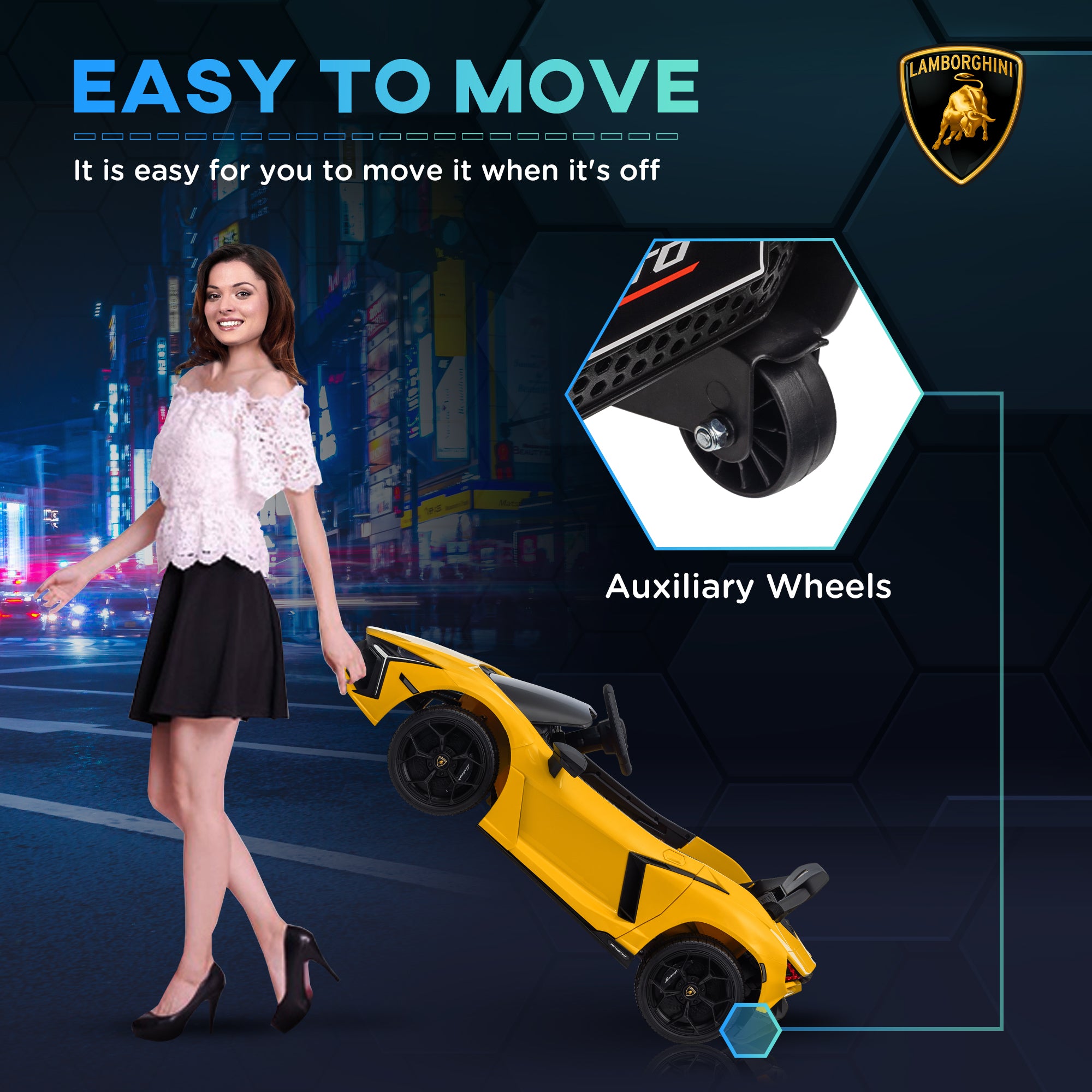 AIYAPLAY Lamborghini Revuelto Licensed 12V Ride on Car w/ Butterfly Doors, Transport Wheels, Suspension, Remote Control, Yellow - North Peak Garden Furniture