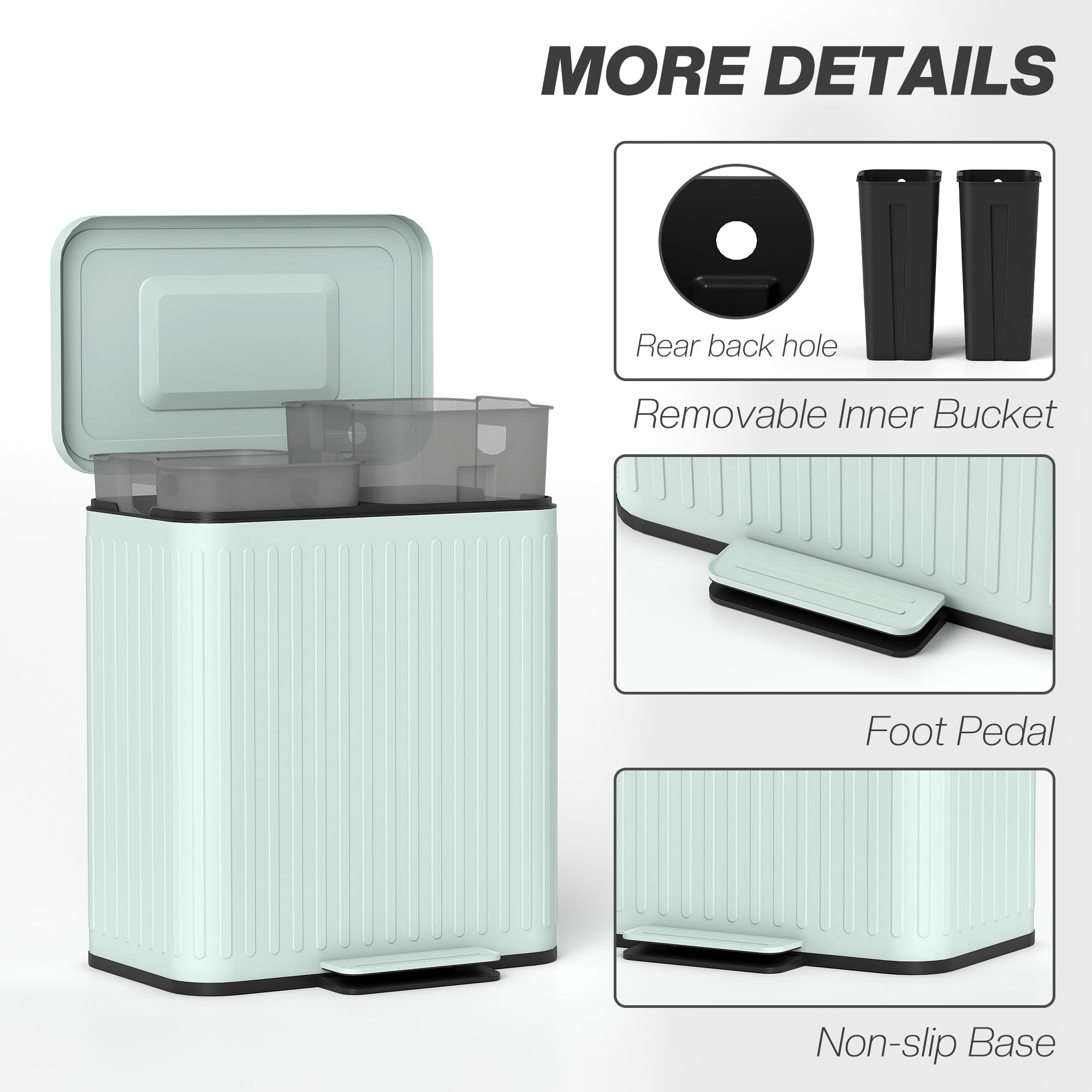 HOMCOM 40L Dual Compartment Rubbish Bin, with Soft-Close Lid - Green - North Peak Garden Furniture