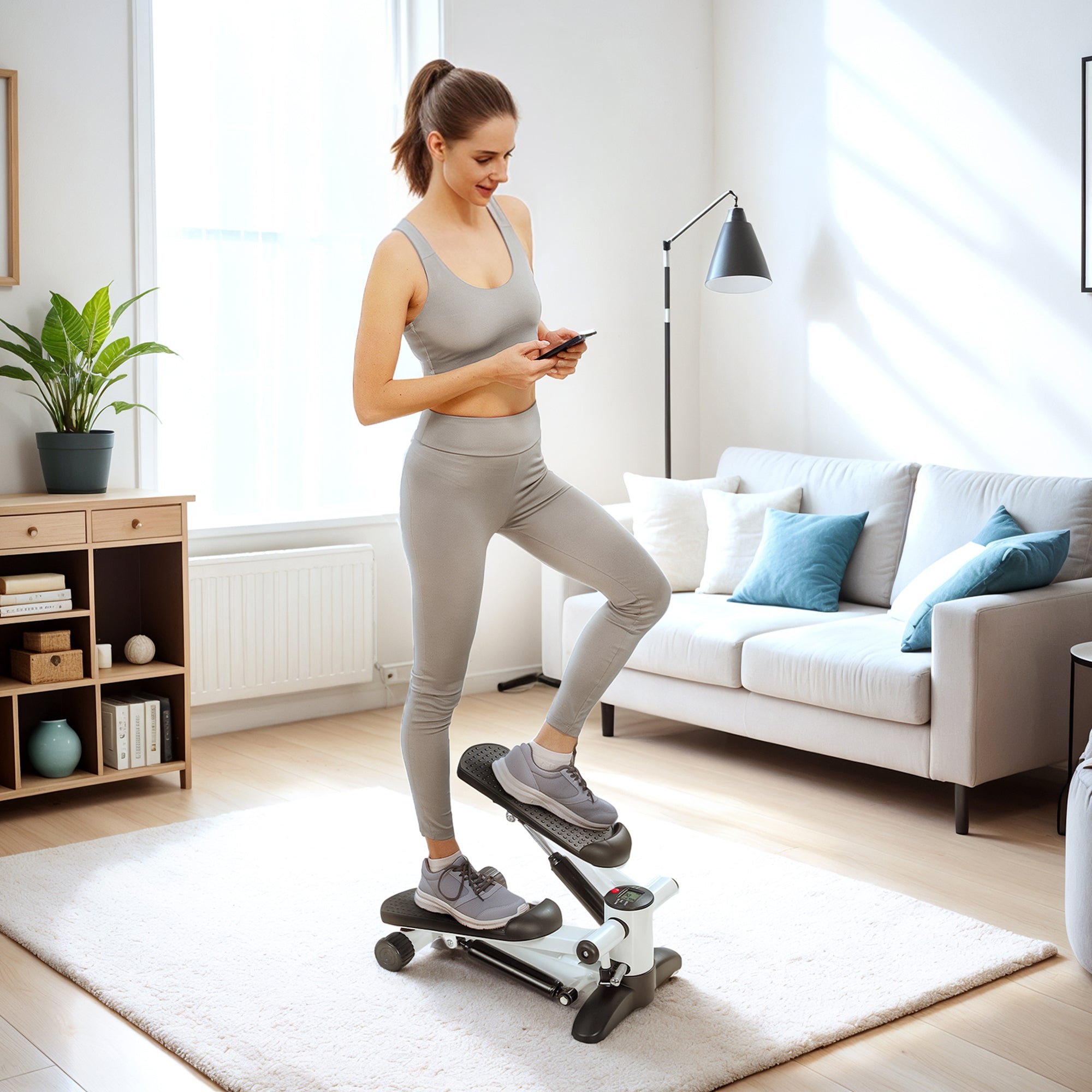 SPORTNOW Mini Stepper, Compact Step Machine Exerciser for Home Workout with LCD Monitor and Non-Slip Pedals, White - North Peak Garden Furniture
