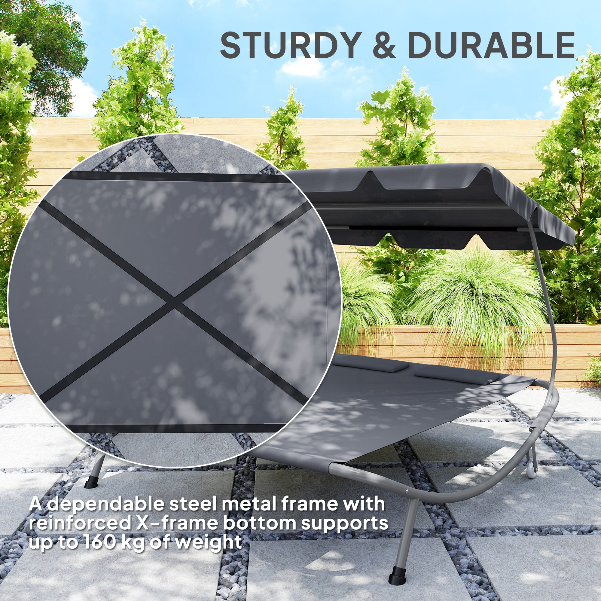 Outsunny Double Outdoor Bed, with Canopy - Light Grey - North Peak Garden Furniture