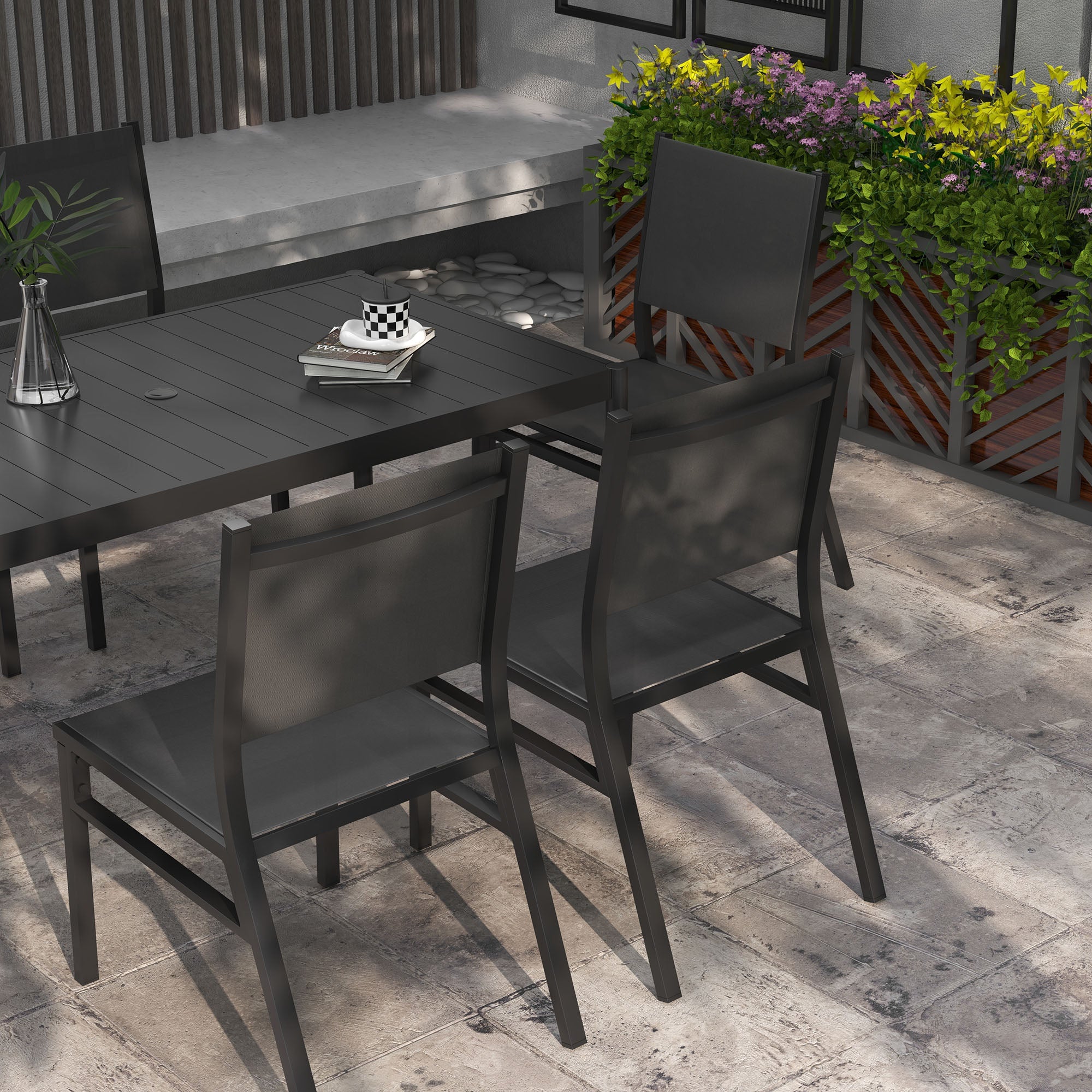 Outsunny Seven-Piece Steel Dining Set, with Aluminium-Top Table - North Peak Garden Furniture