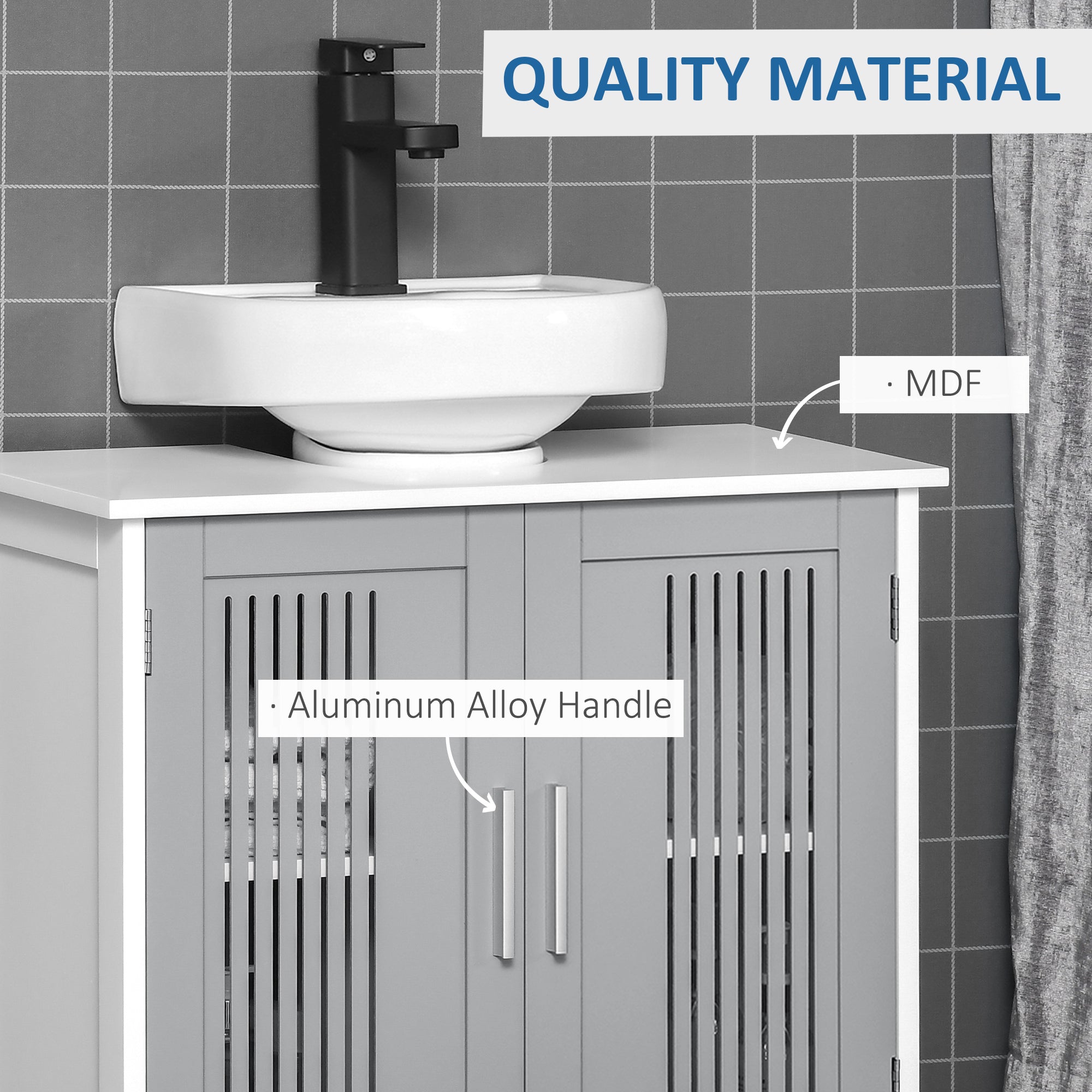 kleankin Modern Under Sink Cabinet with 2 Doors, Bathroom Vanity Unit, Pedestal Under Sink Design, Storage Cupboard with Adjustable Shelves, Grey - North Peak Garden Furniture